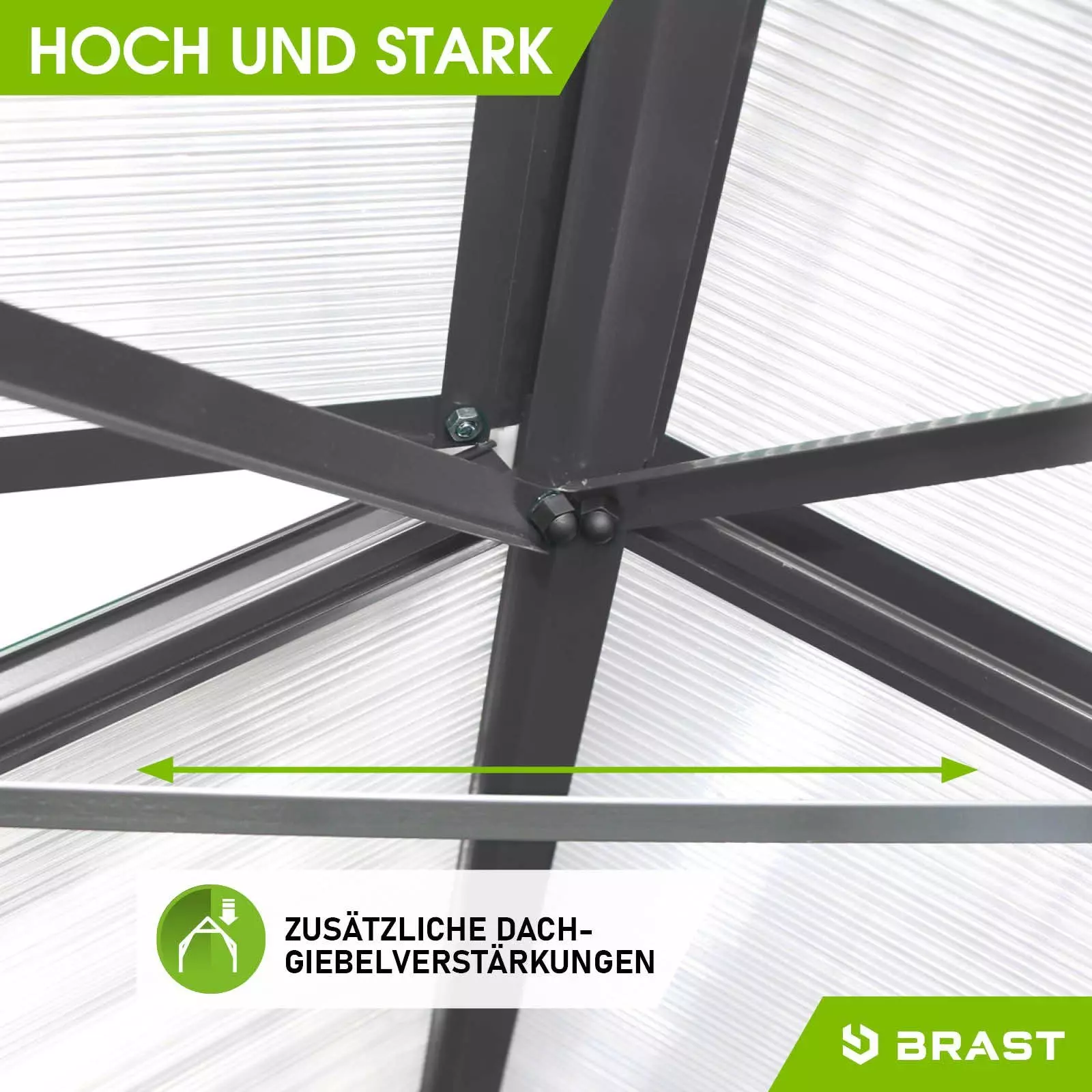 BRAST Gewächshaus ALU mit Fundament rostfrei 190x190x195cm TÜV geprüft, wetterfestes hochwertiges Aluminium