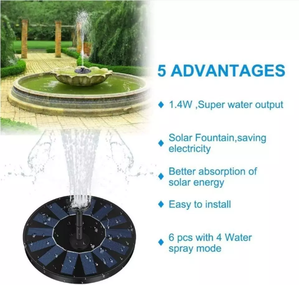 Ciskotu Gartenbrunnen Solar Springbrunnen, 1.4W Solar Teichpumpe mit 4 Effekte Gartenbrunnen