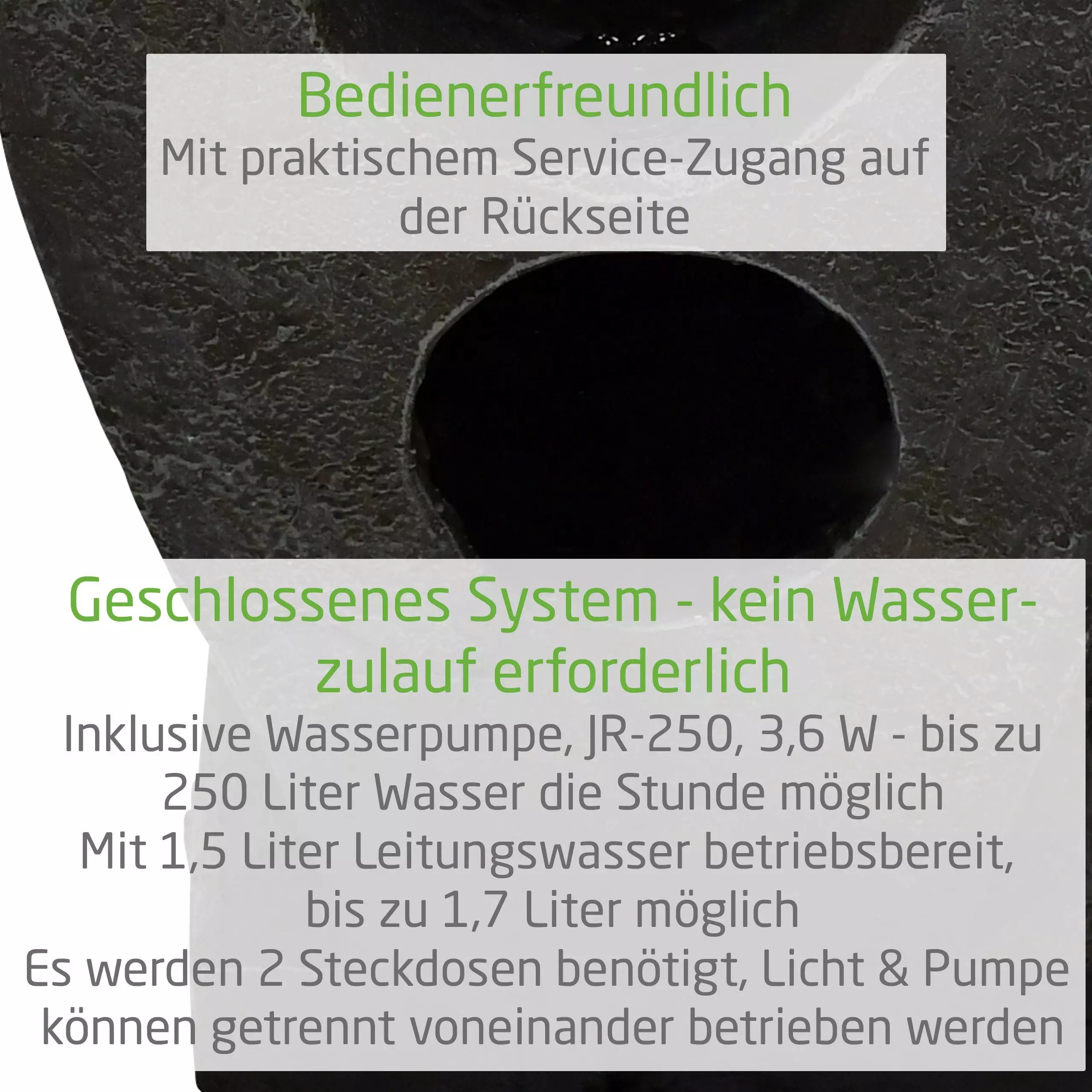 MACO-Möbel Vertriebs GmbH Gartenbrunnen SEMATAN Medium, 62,5 cm hoch, 22 cm breit, LED-Licht kaltweiß, Wasserspiel sehr leise & dezent