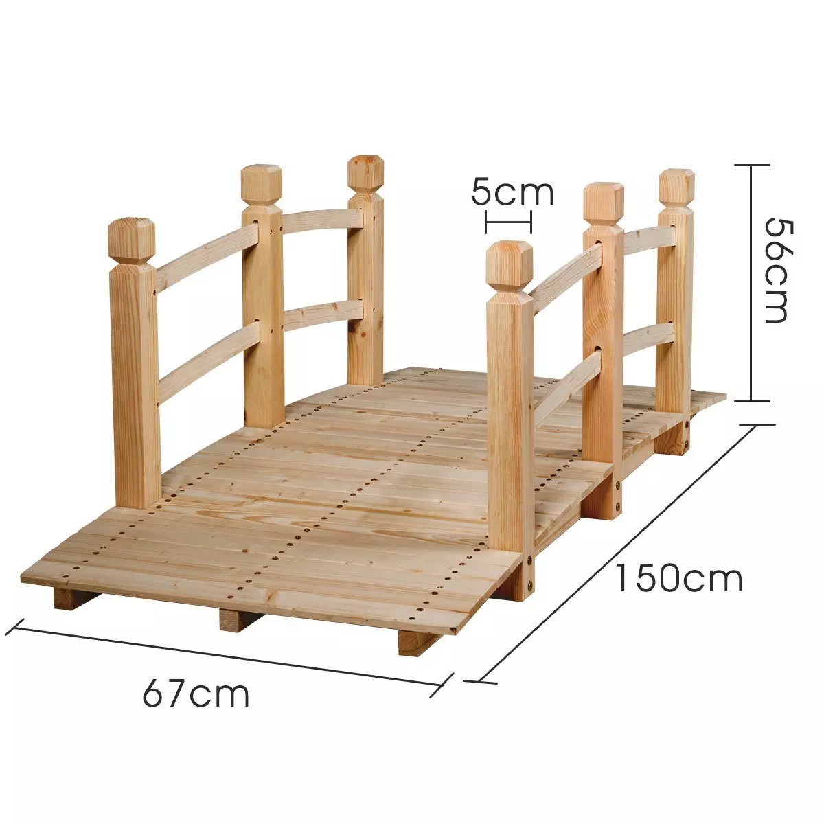 COSTWAY Zierbrücke, Holzbrücke, Gartenbrücke, Dekobrücke, 150 x 67 x 55 cm
