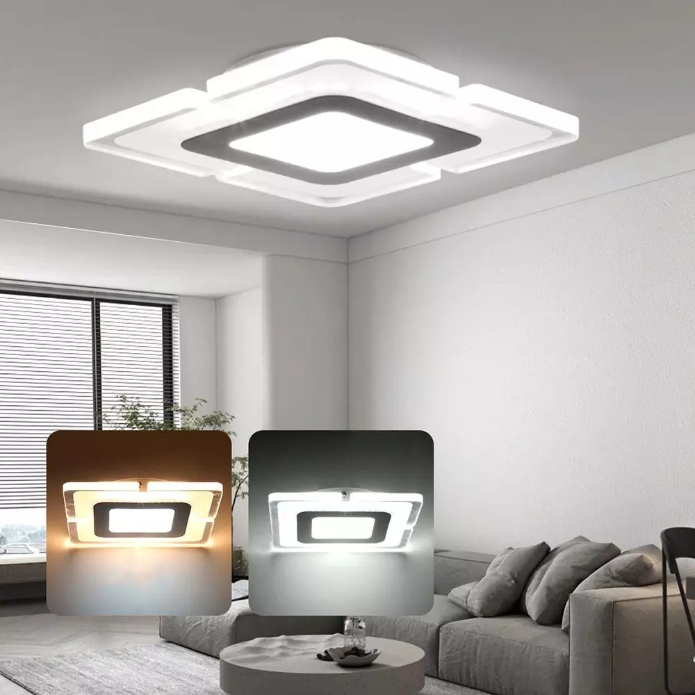 iscooter Deckenleuchte LED Deckenleuchte, Wohnzimmer Schlafzimmer moderne Acryl Deckenlampe, LED fest integriert, Tageslichtweiß, Ultraslim Deckenleuchte, 20x20 cm, 2500K-5500K, ultraflach Wohnzimmer Panel Deckenleuchte, Silber Flurlampe