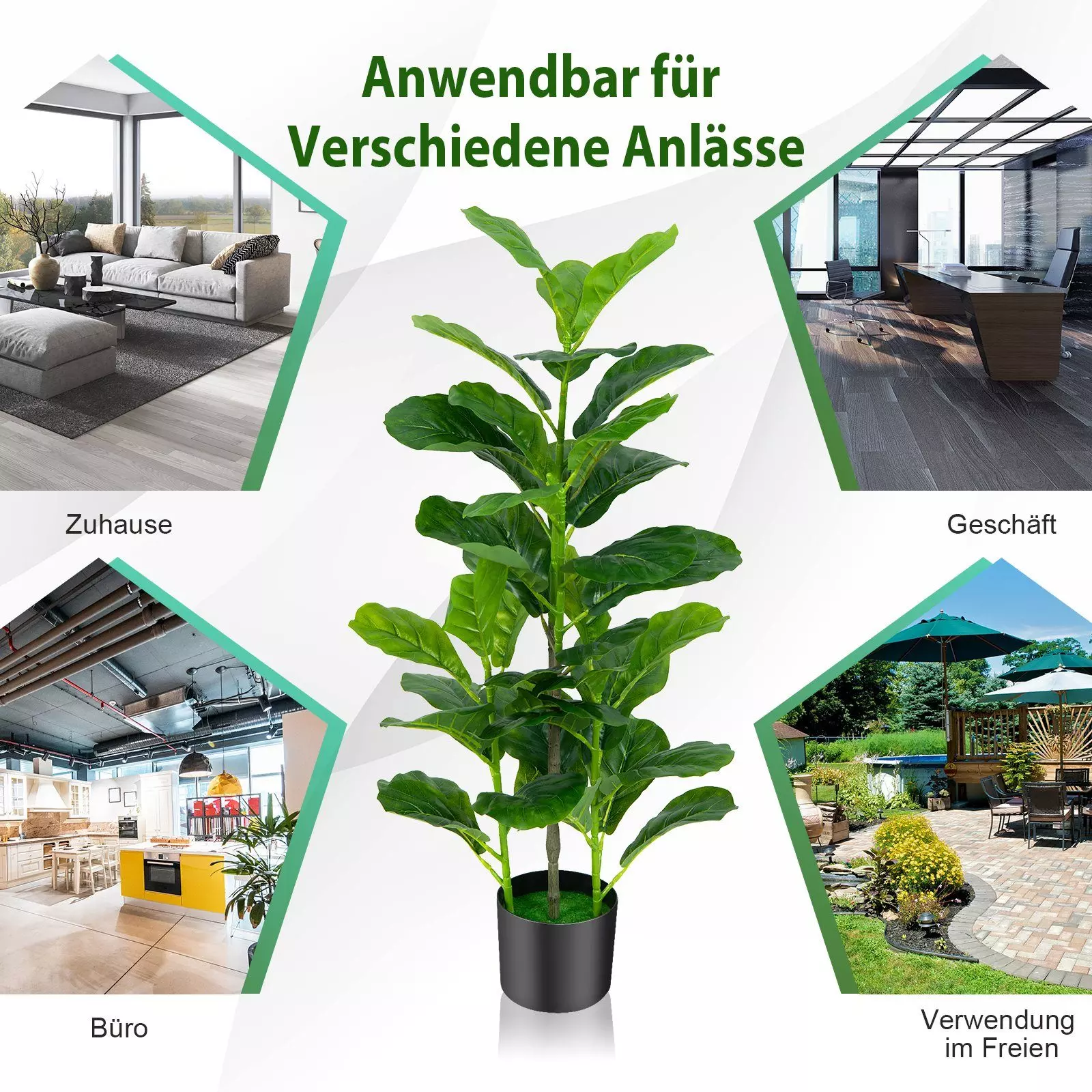 Kunstpflanze, COSTWAY, Höhe 100 cm, 2er, mit realistischen Blättern & Top