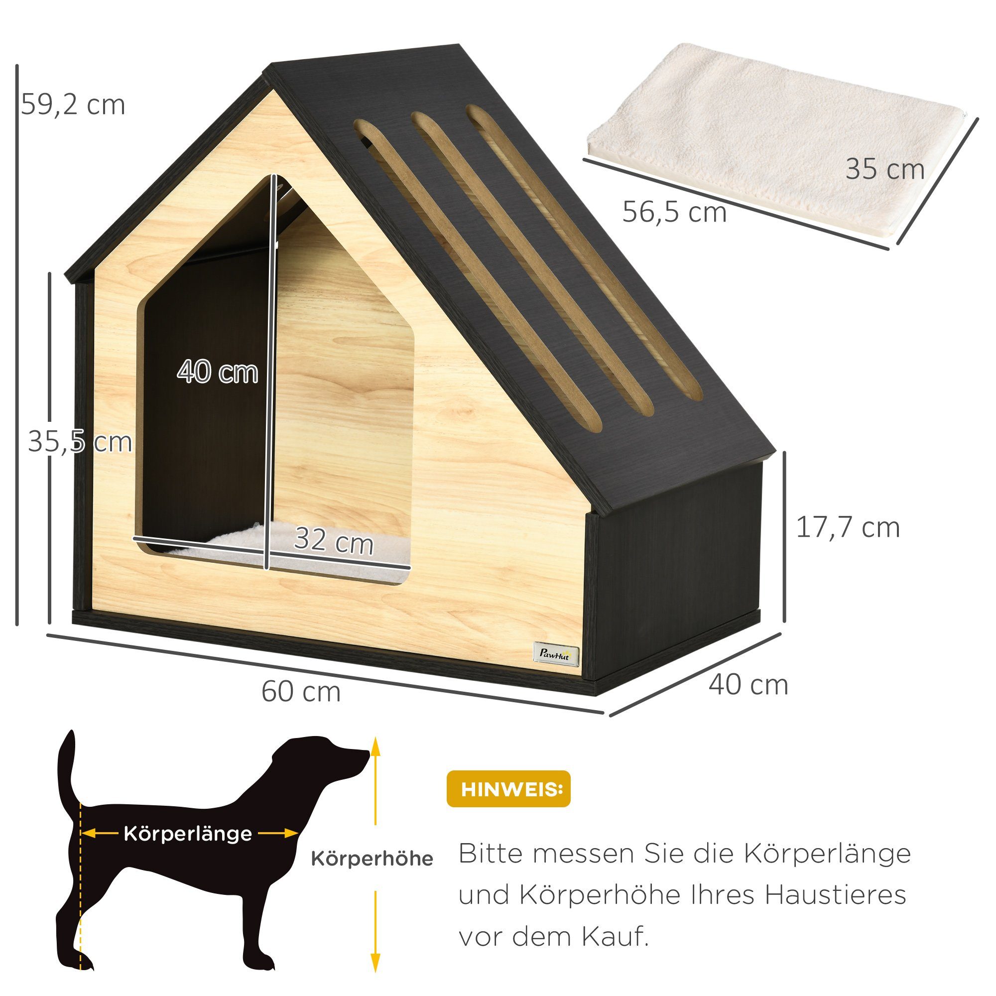 PawHut Hundehütte Hundehütte, BxTxH: 60x40x59,2 cm