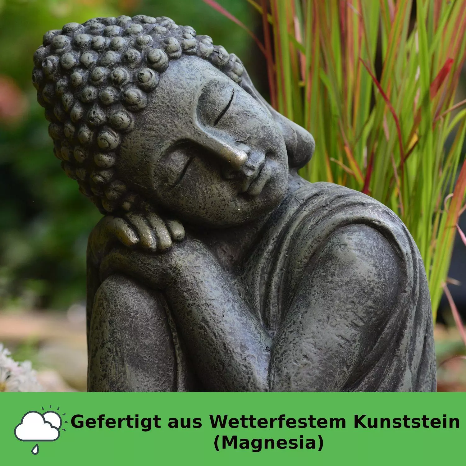 INtrenDU Gartenfigur Schlafender Garten Buddha 44cm, wetterfest für Innen und Außen