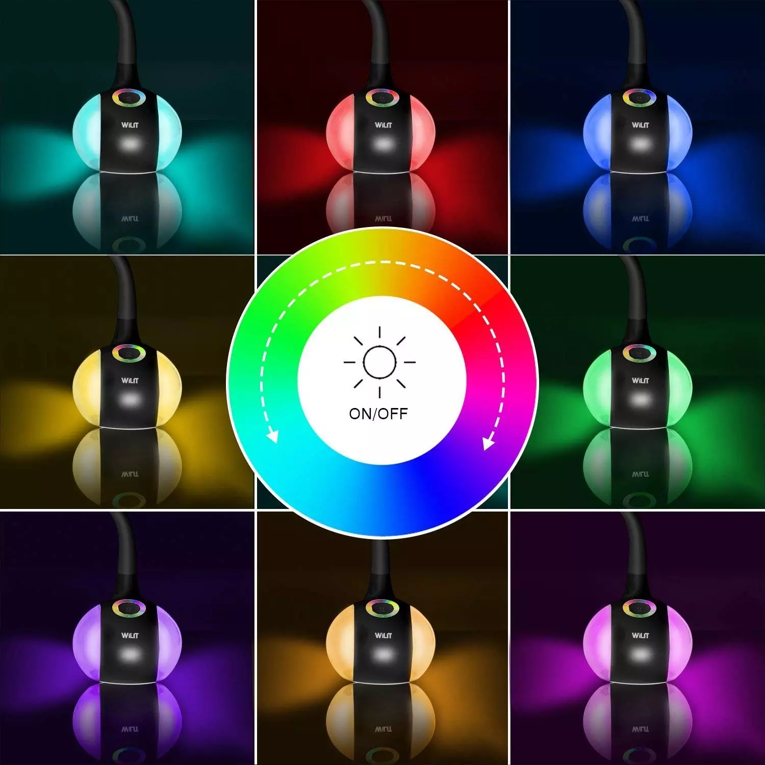 WILIT LED Tischleuchte 5W LED Schreibtischlampe Kinder Nachttischlampe Touch Dimmbar, LED fest integriert, Neutralweiß, Stufenlos Einstellbares Farblicht und 3 Helligkeitsstufen