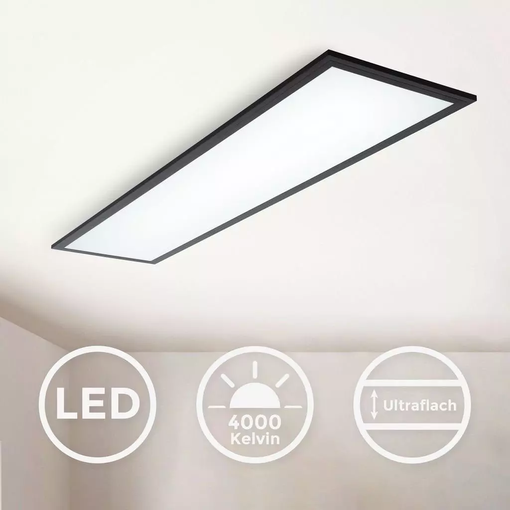 B.K.Licht Deckenleuchte LED Panel Schwarz Decke 100x25cm Wohnzimmer BKL1497, LED fest integriert, Neutralweiß, Deckenlampe 22W 2200lm 4000K neutralweiß Büro Flur