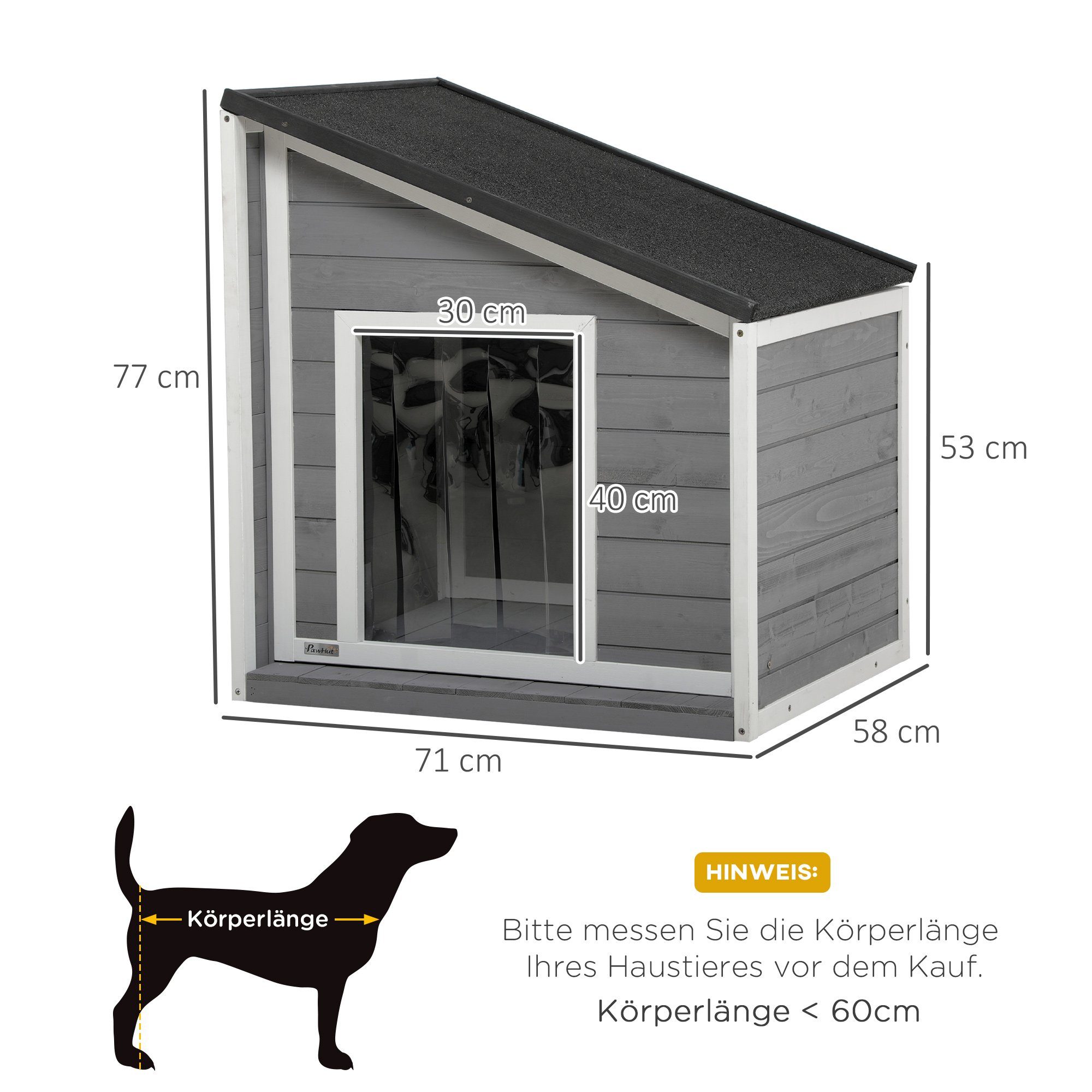 PawHut Hundehütte wetterbeständig, Asphaltdach, BxTxH: 71x58x53-77 cm