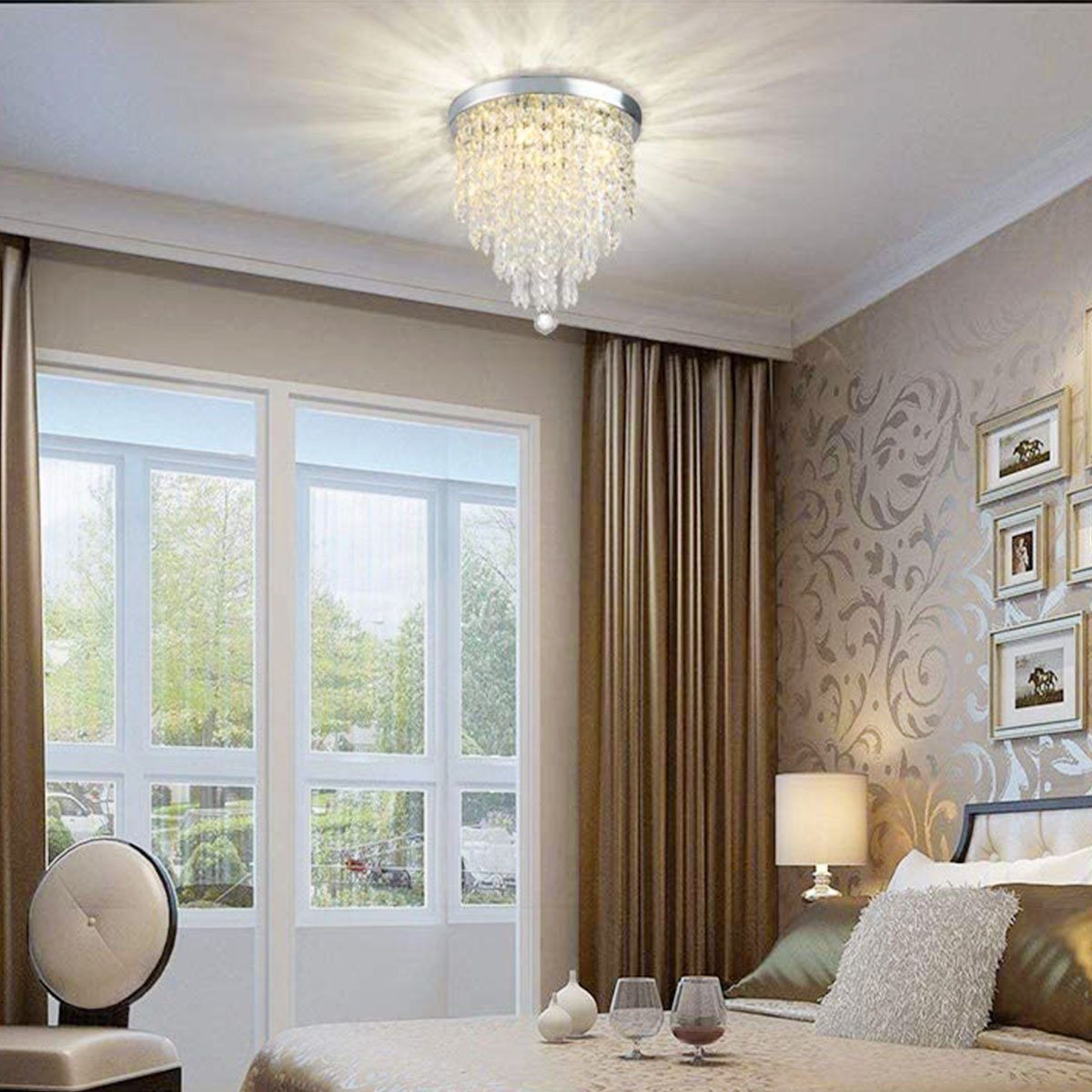 oyajia Deckenleuchte Edelstahl Kristall Kronleuchter Deckenleuchte, G9--3 Lampenfassung, LED wechselbar, Design im Chrom-Stil, 25cm x 32cm, für Schlafzimmer, Wohnzimmer, Esszimmer