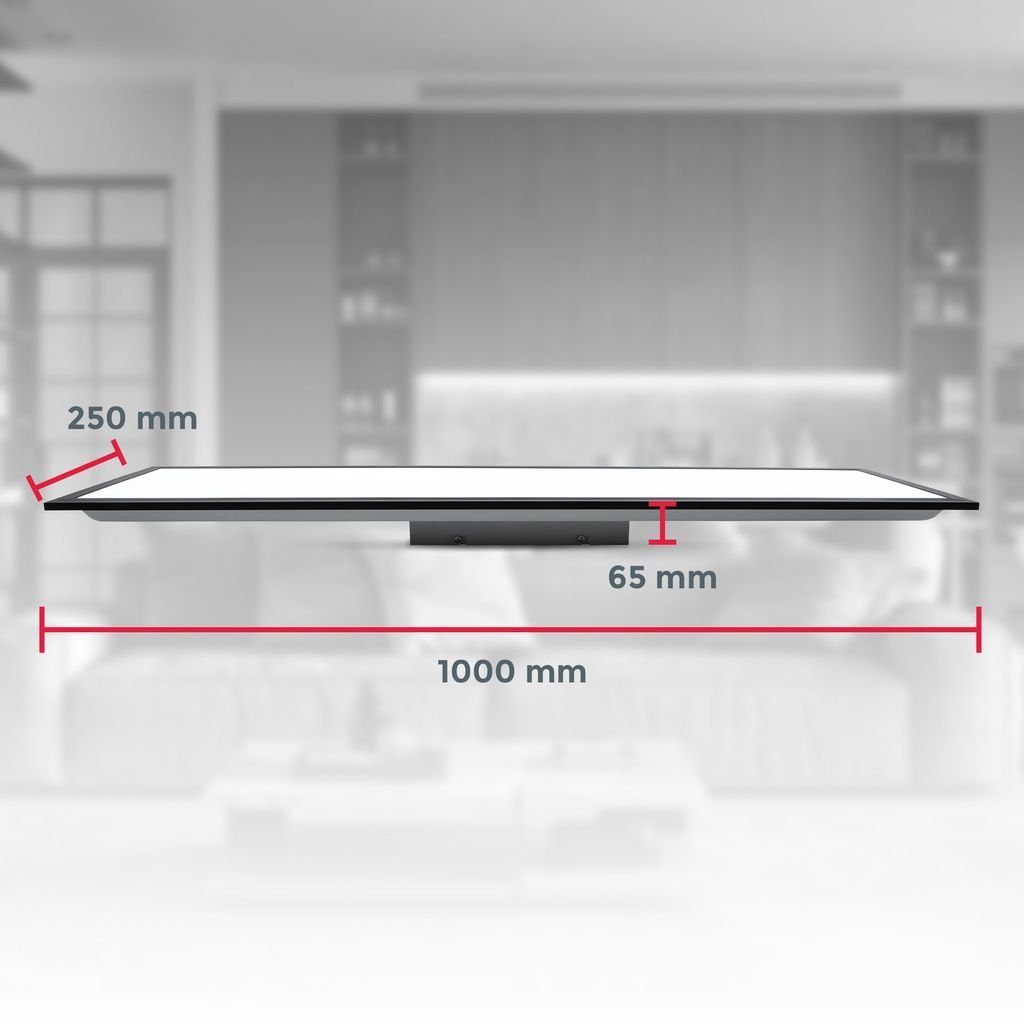 B.K.Licht Deckenleuchte LED Panel Schwarz Decke 100x25cm Wohnzimmer BKL1497, LED fest integriert, Neutralweiß, Deckenlampe 22W 2200lm 4000K neutralweiß Büro Flur