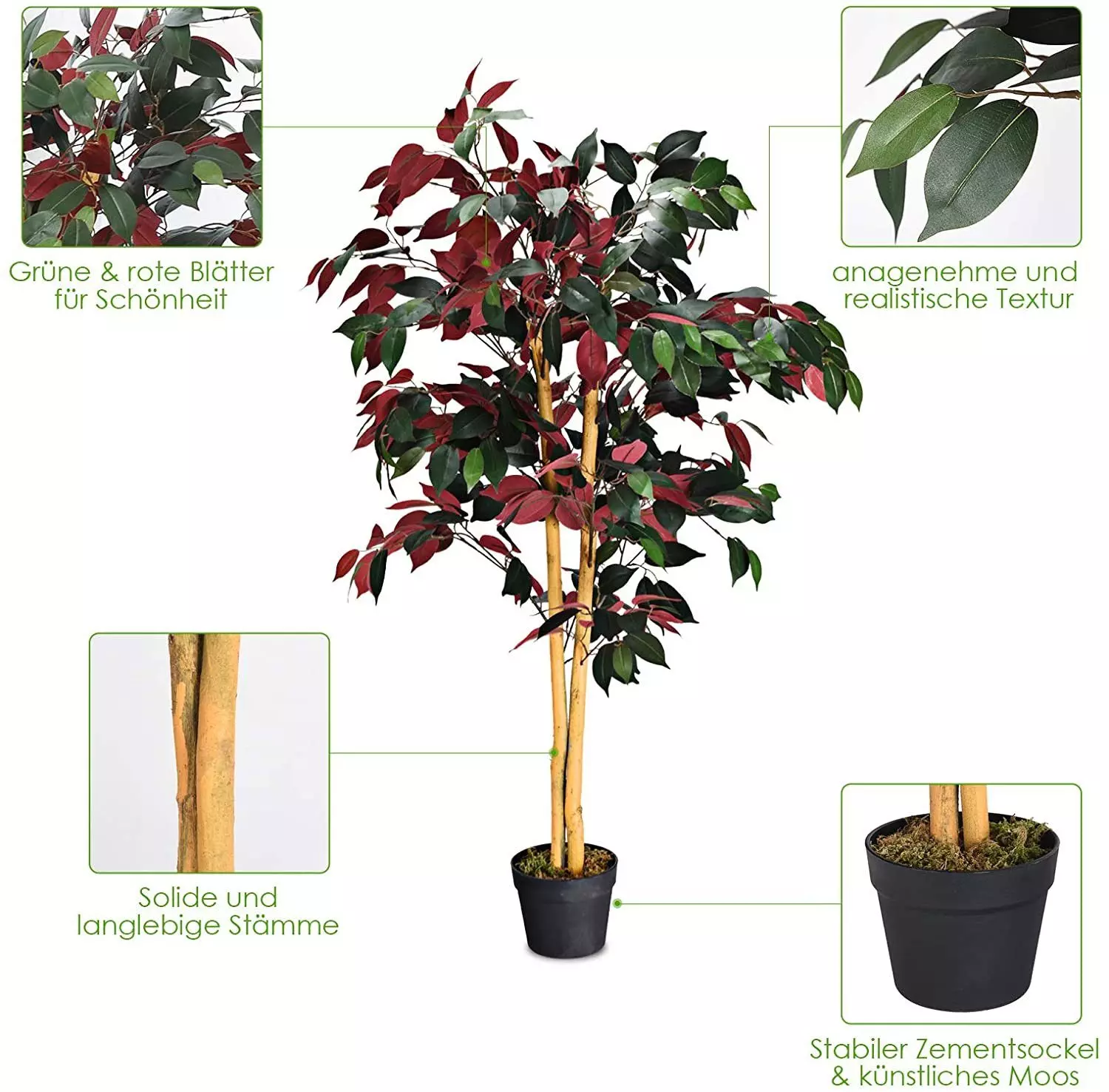 Kunstbaum Kunstpflanze, COSTWAY, 120cm, mit Topf
