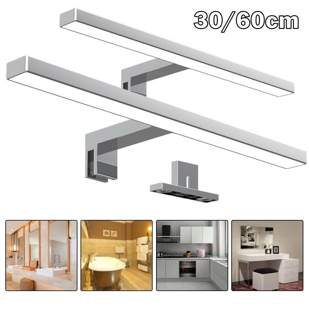 LETGOSPT Wandleuchte LED Spiegelleuchte, 30cm 60cm LED Spiegellampe, LED fest integriert, Kaltweiß, Aufbauleuchte + Klemmleuchte, Aluminium, Schminklicht, Schrank-Beleuchtung 230V 650 IP44