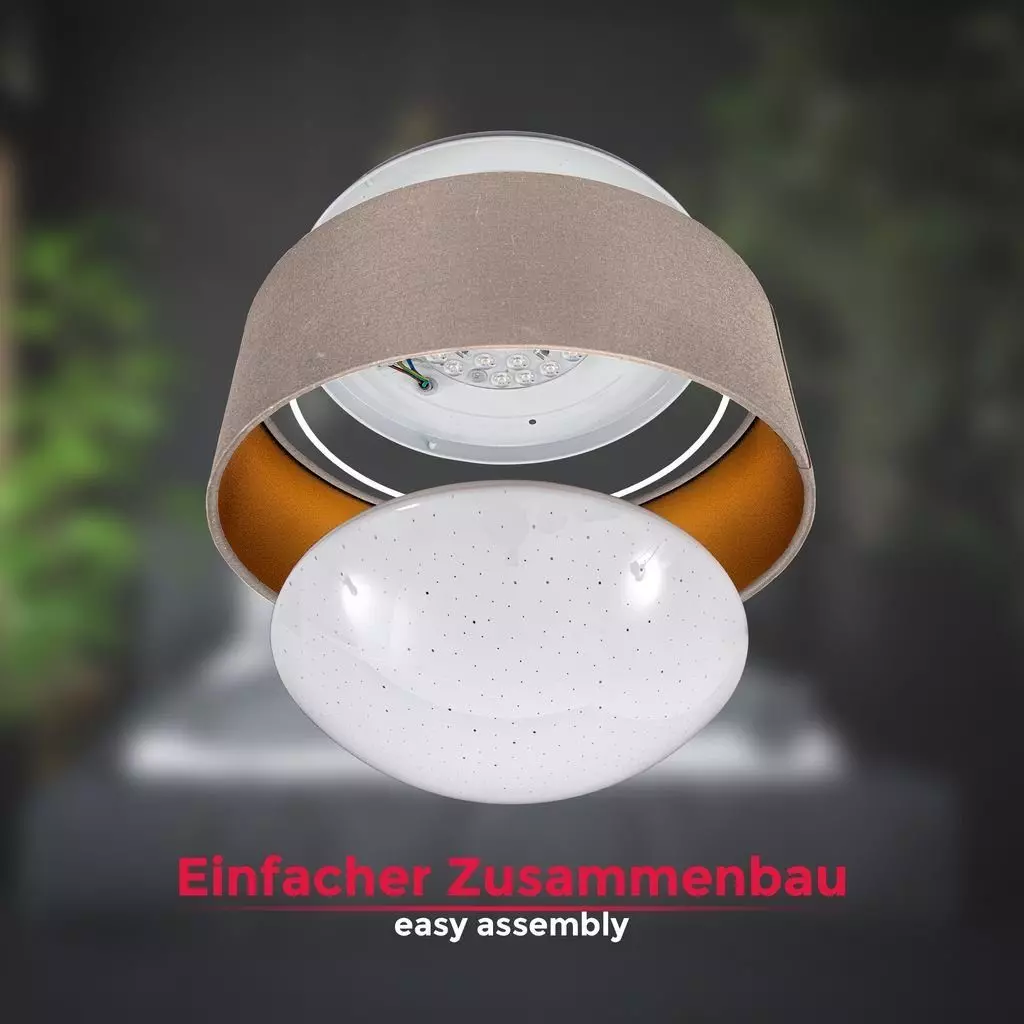 B.K.Licht Deckenleuchte LED Stoff-Deckenlampe 32cm Sternenhimmeleffekt Taupe-Gold - BKL1307, LED fest integriert, Neutralweiß, 4000K Lampe 12W 1200lm Stoffdeckenleuchte Wohnzimmer Schlafzimmer