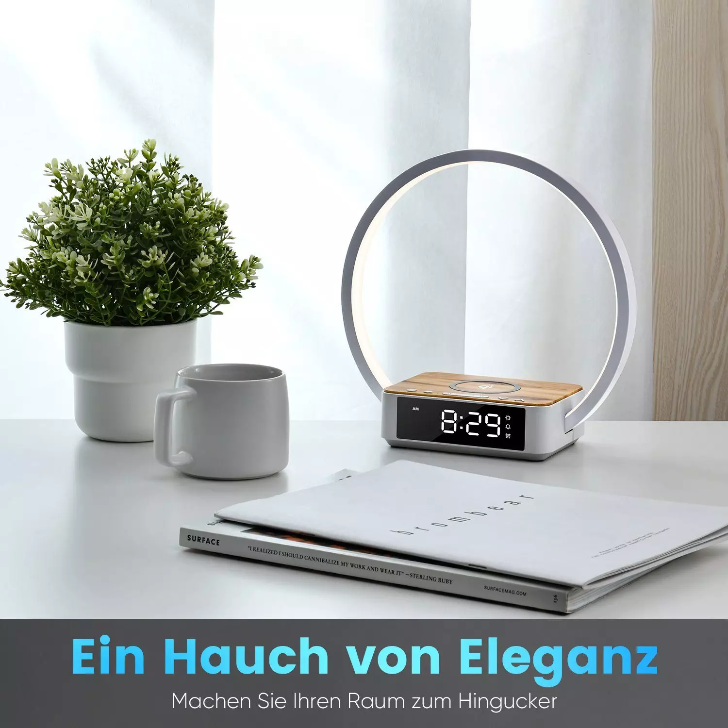 WILIT LED Tischleuchte Tischlampe Schlafzimmer Lampe Nachttisch mit Ladefunktion Kabellos, 10W kabelloses Ladegerät, LED fest integriert, Neutralweiß, Aufwachlicht, Wecker, Zeitanzeige und 3 Helligkeitsstufen dimmbar