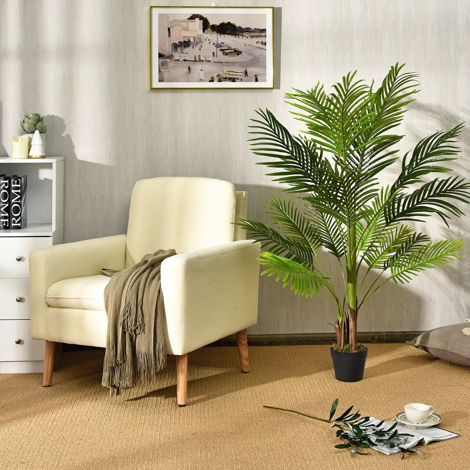 Kunstbaum Phoenix Palme, COSTWAY, Höhe 130 cm, mit Kunststoff-Topf