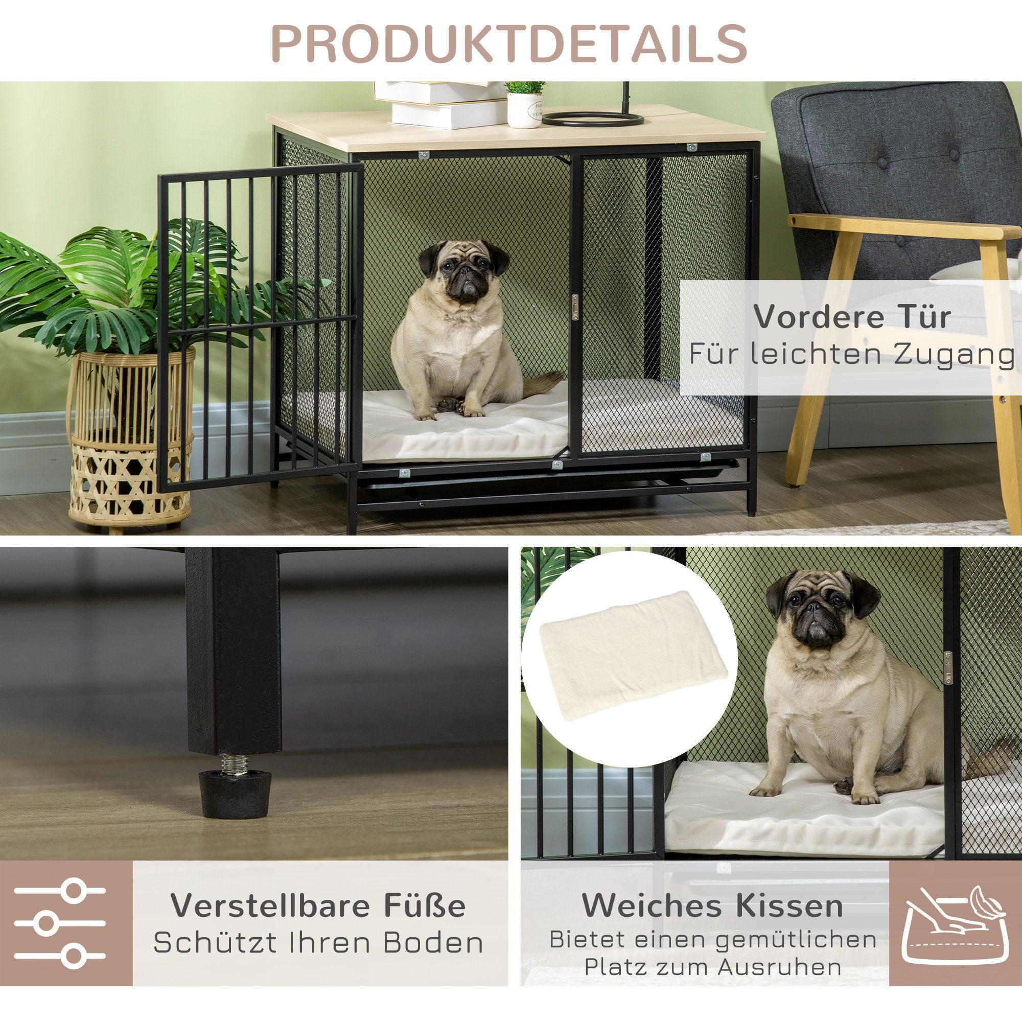 PawHut Hundehütte Hundekäfig, BxTxH: 80x55x71 cm