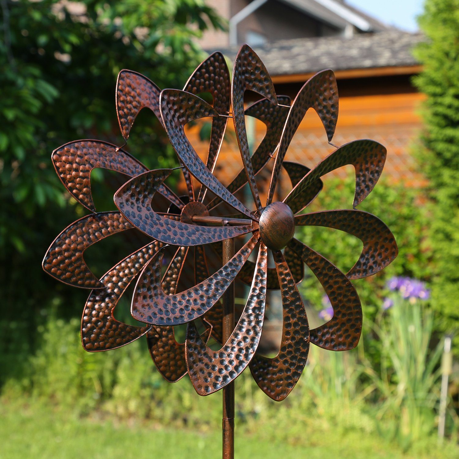 MARELIDA Deko-Windrad Doppel Windrad ANTIK Gartendeko Metall H: 140cm kupfer Windspiel (1 St)