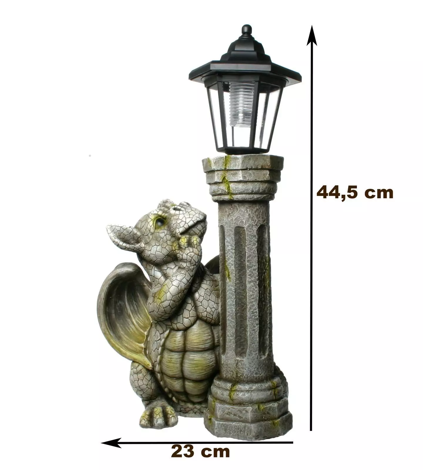 Kremers Schatzkiste Gartenfigur Drache mit Solar Laterne für den Garten Drachenkind