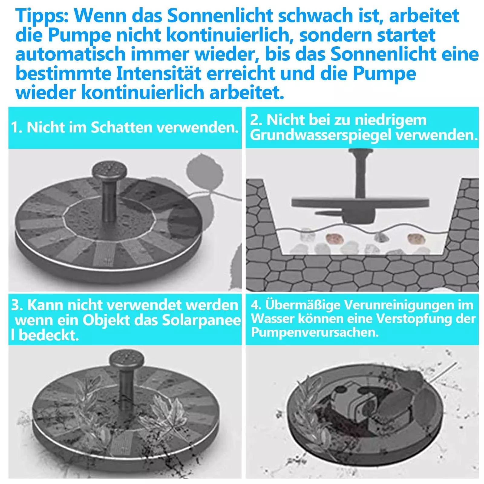 Clanmacy Gartenbrunnen SolarPumpe Solarbrunnen,Schwimmende Solarbrunnenpumpe mit 6 Brunnenstilen für den Garten, Solarwasserpumpe, Pumpe für Gartenteiche oder Vogeltränke 1.5W