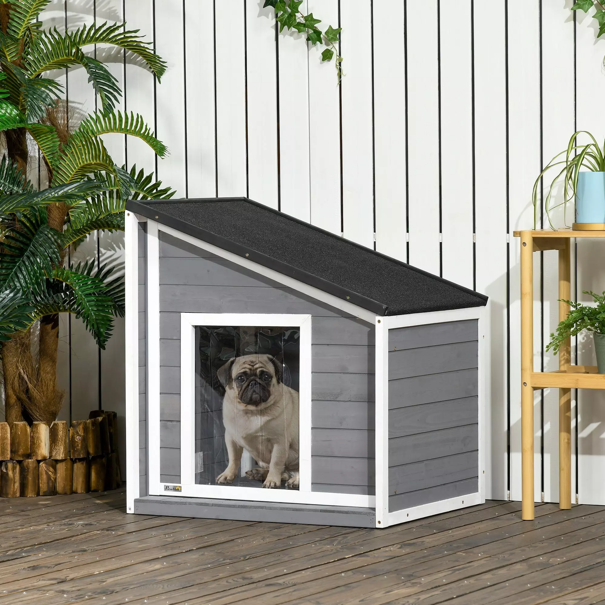 PawHut Hundehütte wetterbeständig, Asphaltdach, BxTxH: 71x58x53-77 cm