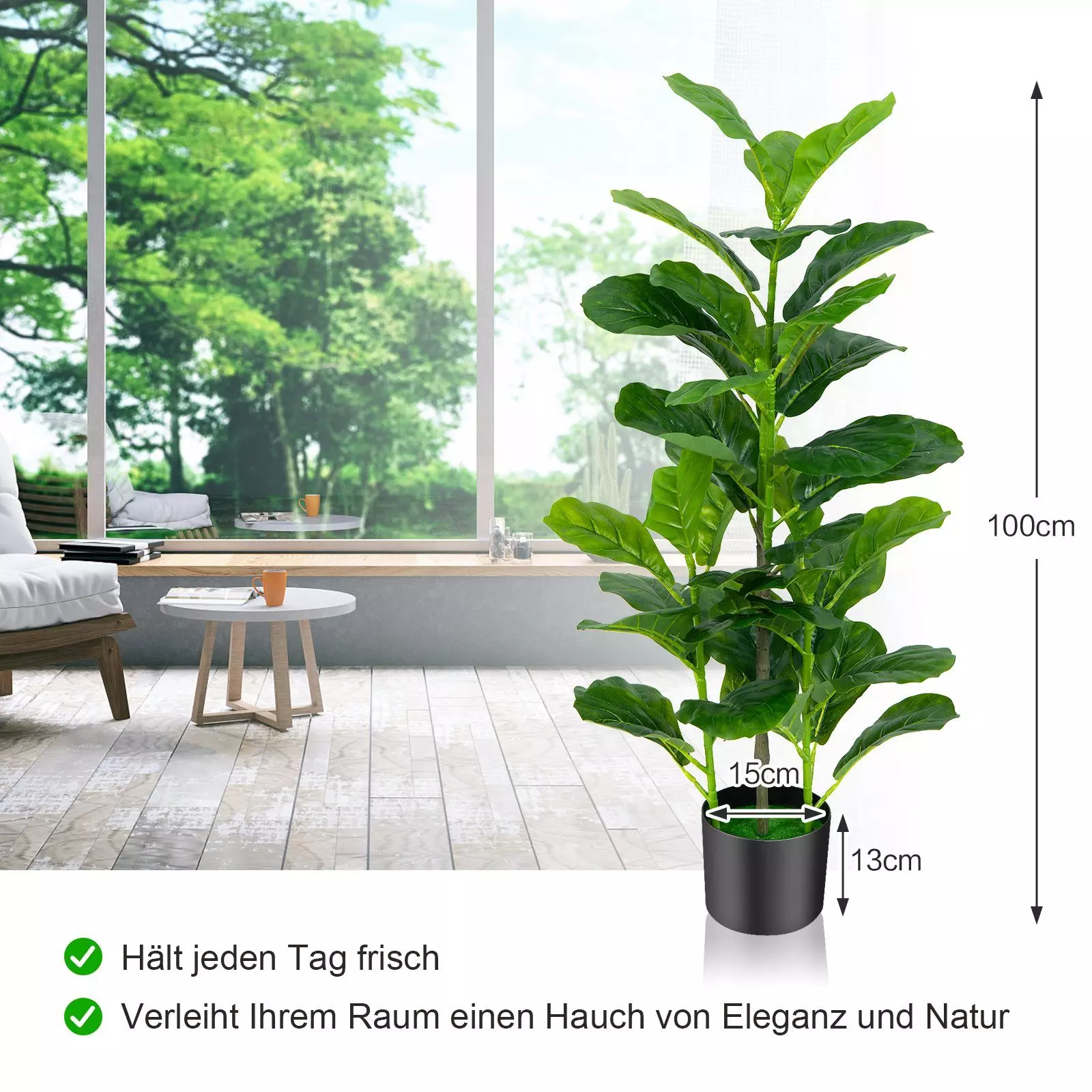 Kunstpflanze, COSTWAY, Höhe 100 cm, 2er, mit realistischen Blättern & Top