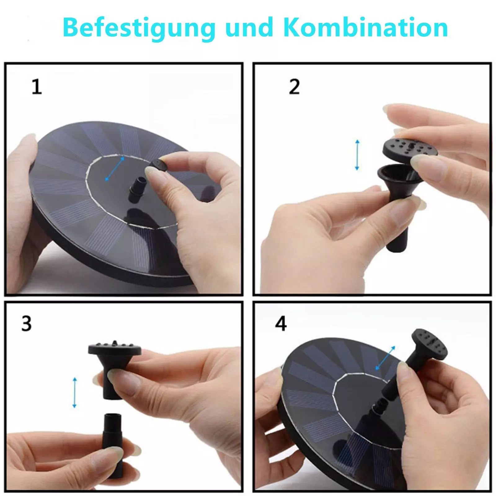 Clanmacy Gartenbrunnen SolarPumpe Solarbrunnen,Schwimmende Solarbrunnenpumpe mit 6 Brunnenstilen für den Garten, Solarwasserpumpe, Pumpe für Gartenteiche oder Vogeltränke 1.5W