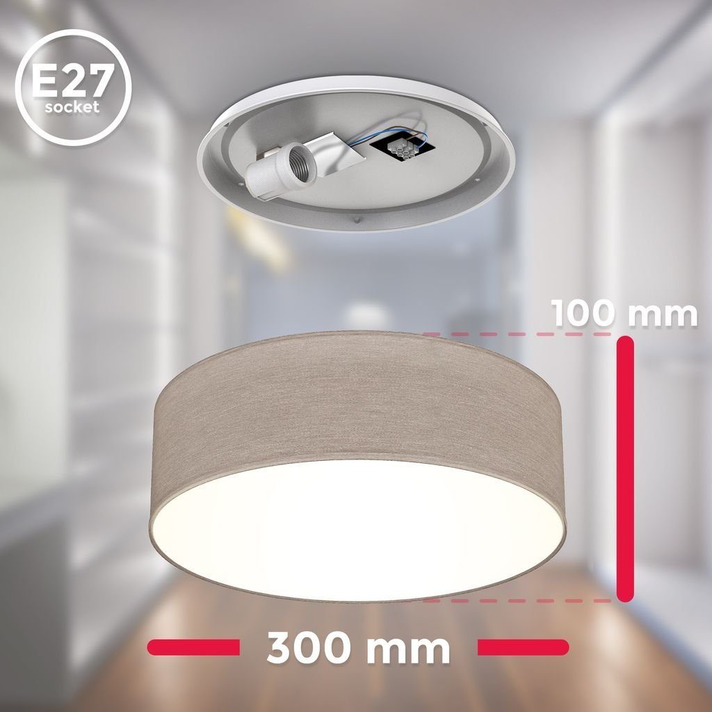 B.K.Licht Deckenleuchte Stoff-Deckenlampe 1 Flammig Wohnzimmer Schlafzimmer - BKL1217, ohne Leuchtmittel, Stoff-Lampenschirm Fassung E27 Durchmesser 30cm Farbe Taupe