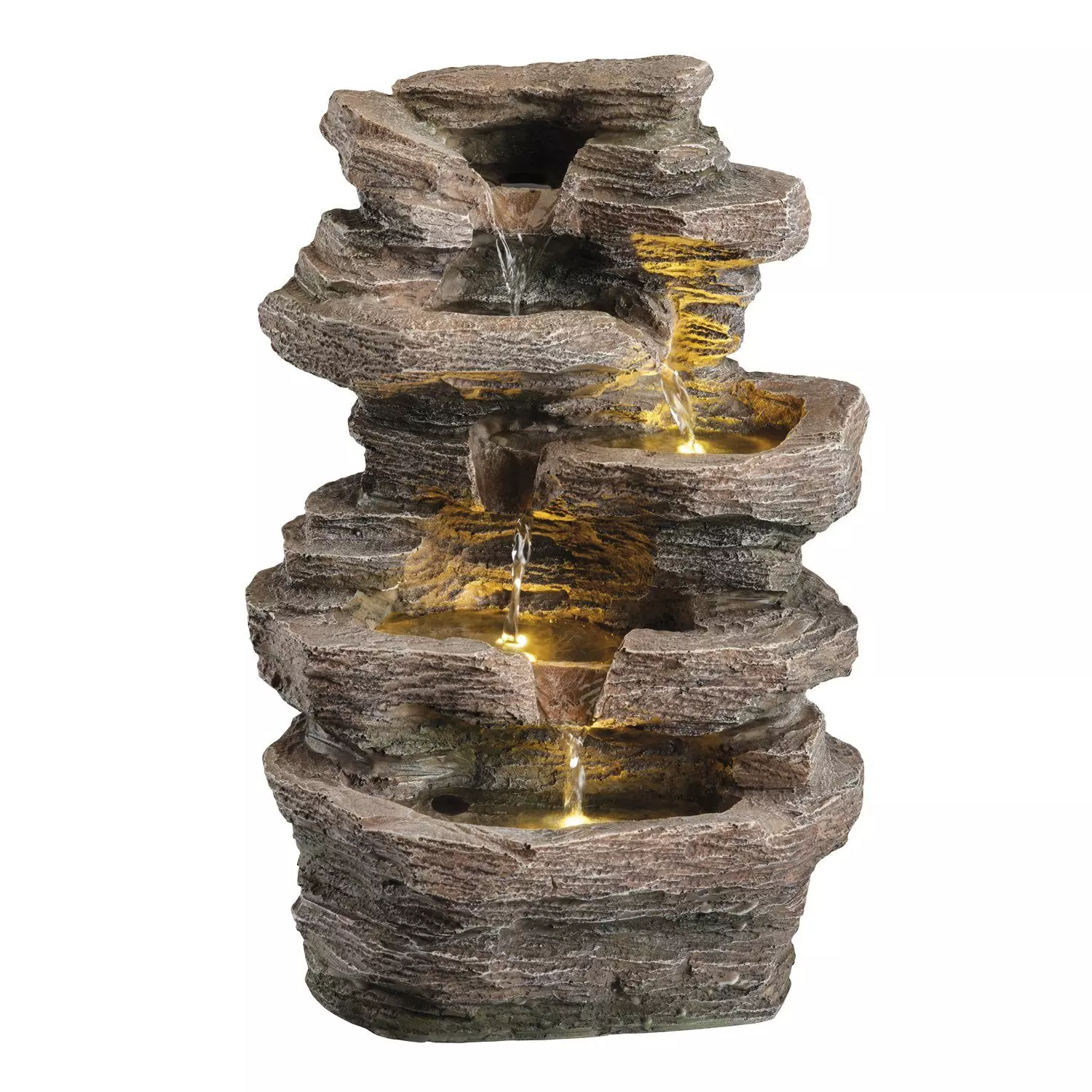MARELIDA Gartenbrunnen Brunnen beleuchtet Wasserfall Garten Zierbrunnen Kaskadenbrunnen 39cm, 27 cm Breite