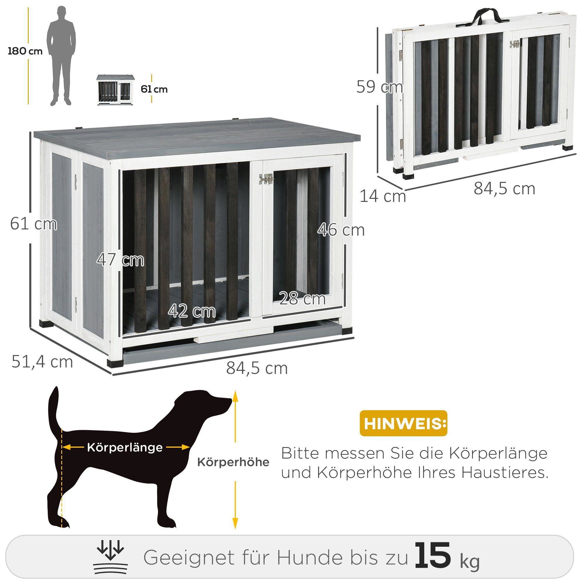 PawHut Hundehütte Hundekäfig, zusammenklappbar