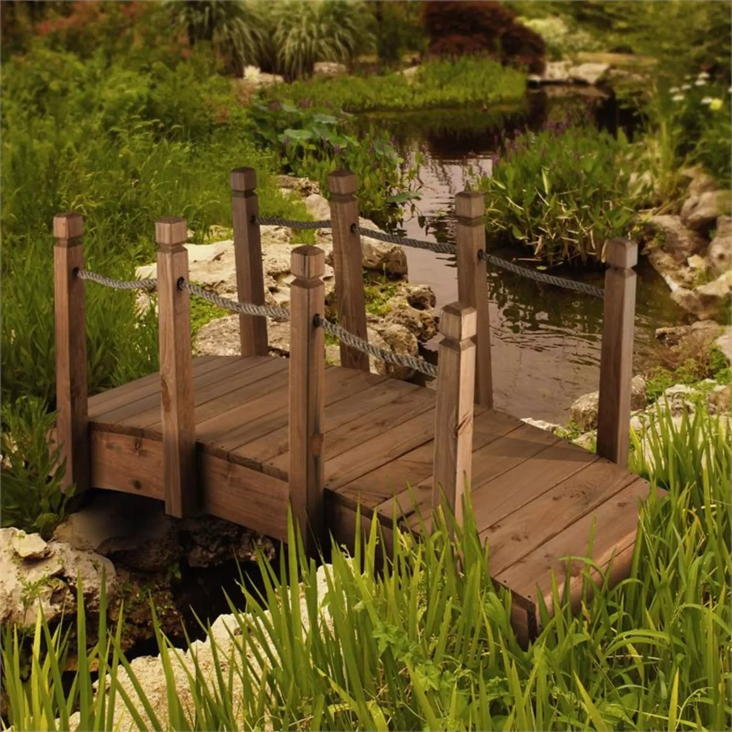 blumfeldt Zierbrücke Rialto Gartenbrücke Zierbrücke 58x58x122cm (BxHxT) Tau Massivholz