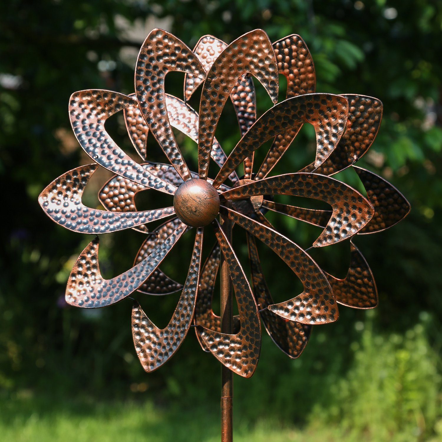 MARELIDA Deko-Windrad Doppel Windrad ANTIK Gartendeko Metall H: 140cm kupfer Windspiel (1 St)
