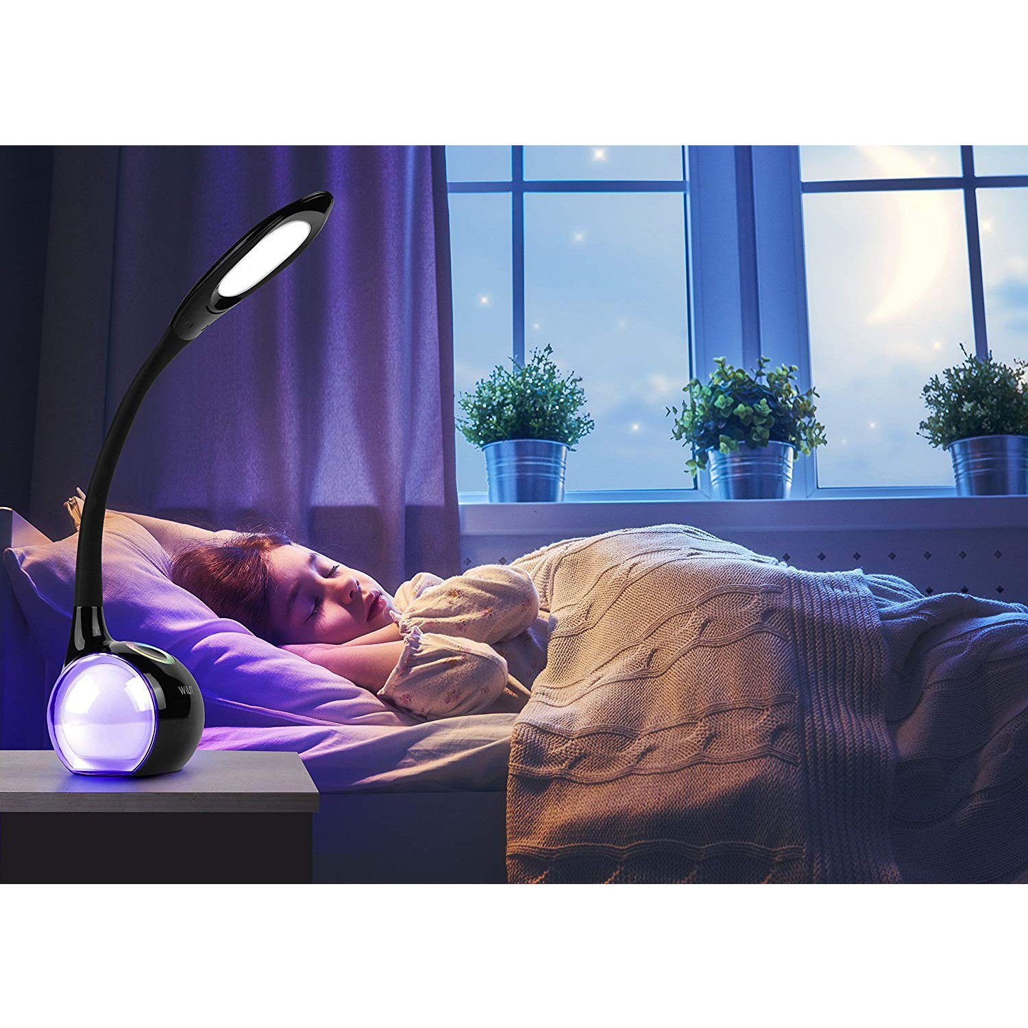 WILIT LED Tischleuchte 5W LED Schreibtischlampe Kinder Nachttischlampe Touch Dimmbar, LED fest integriert, Neutralweiß, Stufenlos Einstellbares Farblicht und 3 Helligkeitsstufen