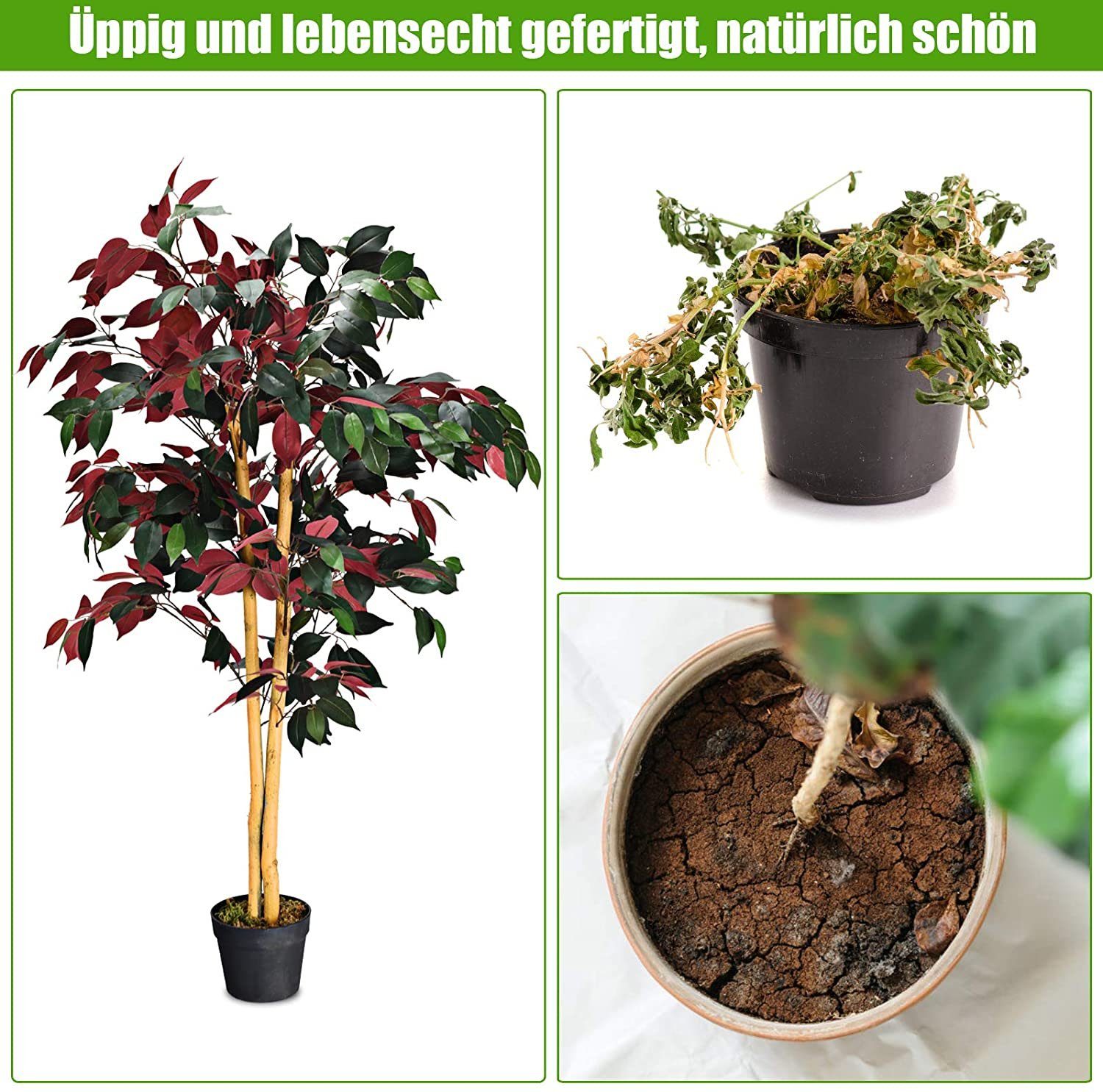 Kunstbaum Kunstpflanze, COSTWAY, 120cm, mit Topf