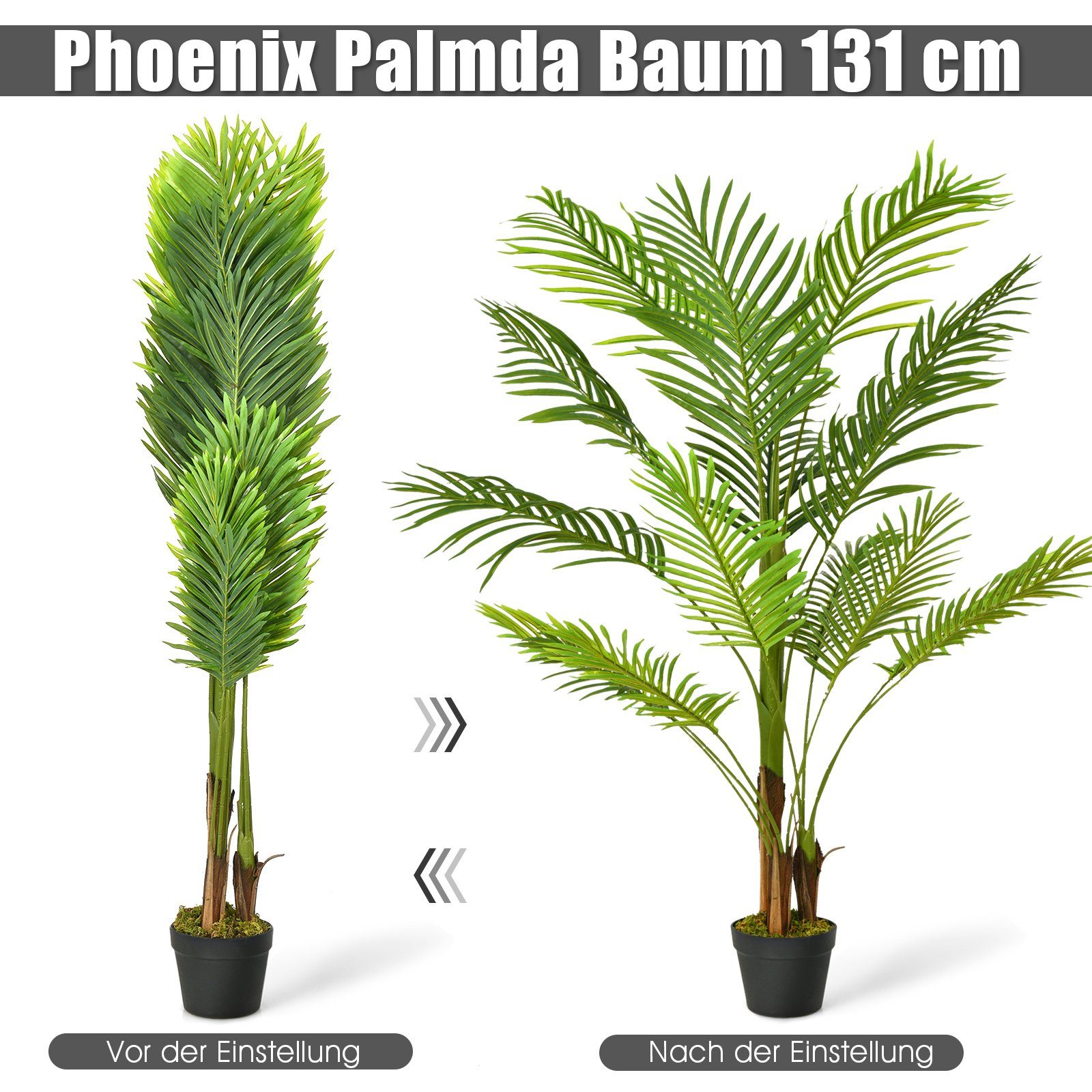 Kunstbaum Phoenix Palme, COSTWAY, Höhe 130 cm, mit Kunststoff-Topf