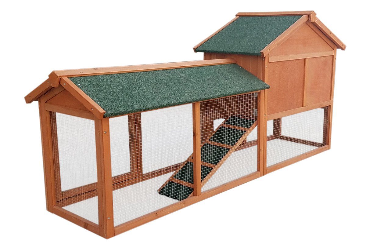 BRAST Kleintierstall Hasenstall Hühnerstall Kaninchenstall XXL wetterfest, 180x85,5x52cm zweistöckig incl. Freilaufgehege verschließbare Türe