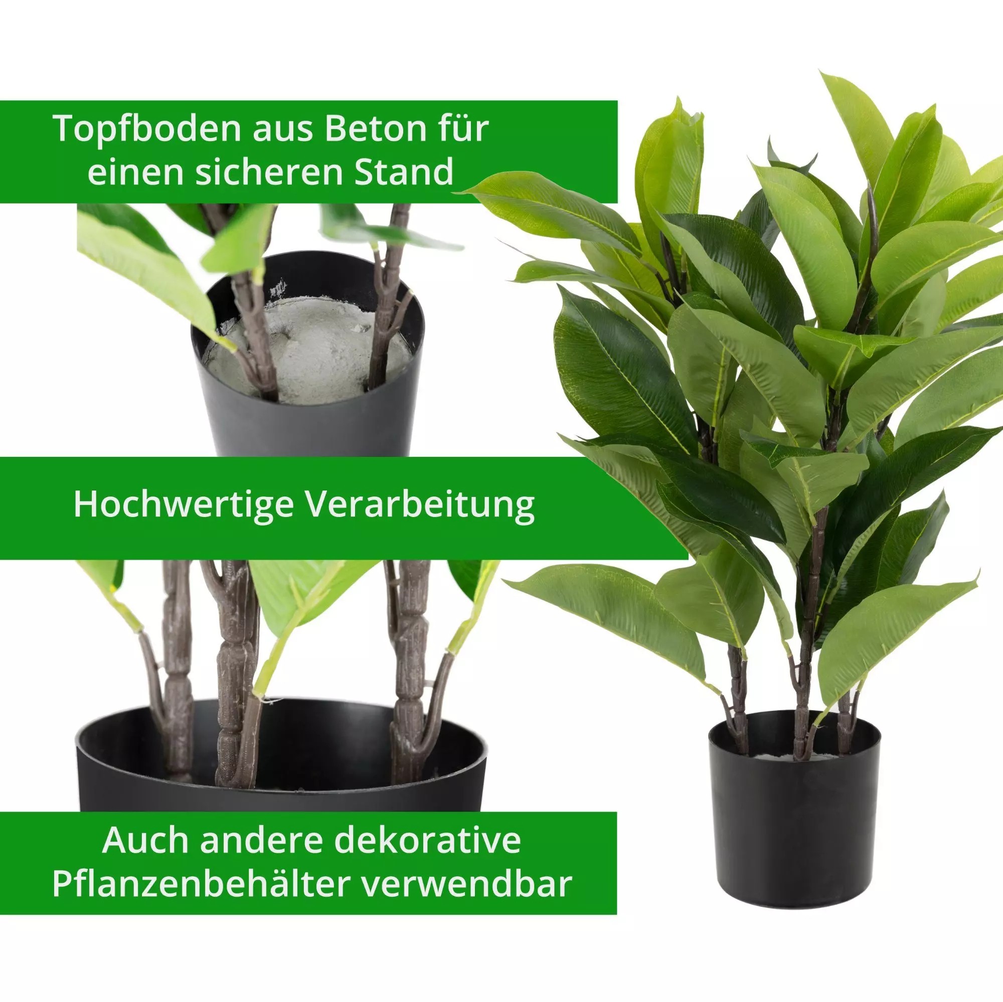 Kunstbaum GB-60 Kunstpflanze - künstlicher Kautschukbaum im Plastiktopf - 60cm hoch 40cm Durchmesser - Dekopflanze aus Plastik - Immergrünes, pflegeleichtes Ficus-Elastica-Imitat Gummibaum, joycraft, Höhe 60 cm
