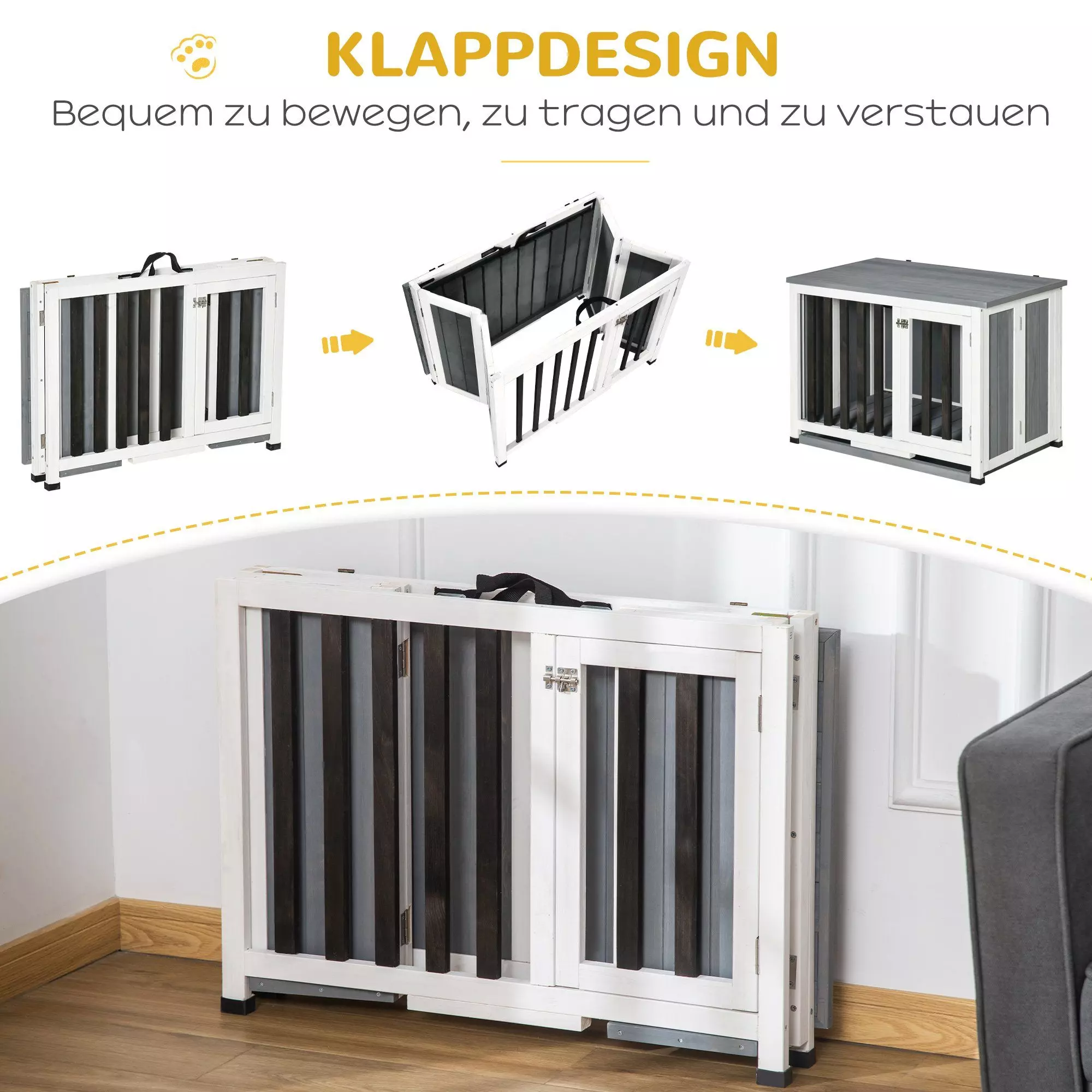 PawHut Hundehütte Hundekäfig, zusammenklappbar