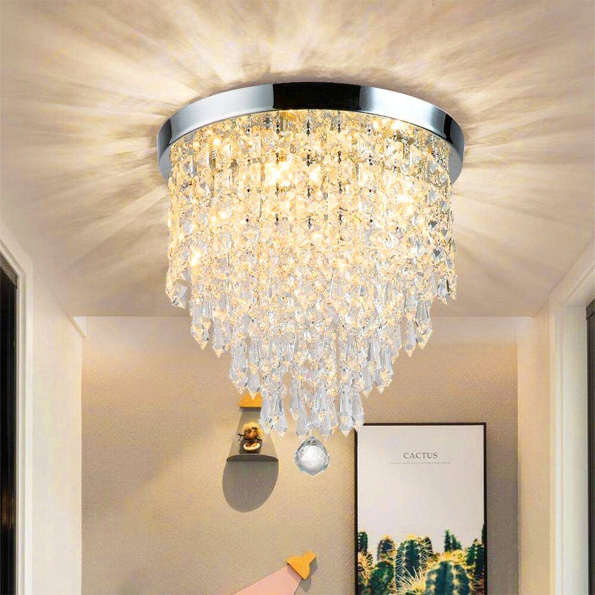 oyajia Deckenleuchte Edelstahl Kristall Kronleuchter Deckenleuchte, G9--3 Lampenfassung, LED wechselbar, Design im Chrom-Stil, 25cm x 32cm, für Schlafzimmer, Wohnzimmer, Esszimmer