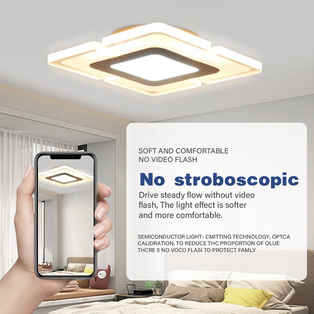 iscooter Deckenleuchte LED Deckenleuchte, Wohnzimmer Schlafzimmer moderne Acryl Deckenlampe, LED fest integriert, Tageslichtweiß, Ultraslim Deckenleuchte, 20x20 cm, 2500K-5500K, ultraflach Wohnzimmer Panel Deckenleuchte, Silber Flurlampe