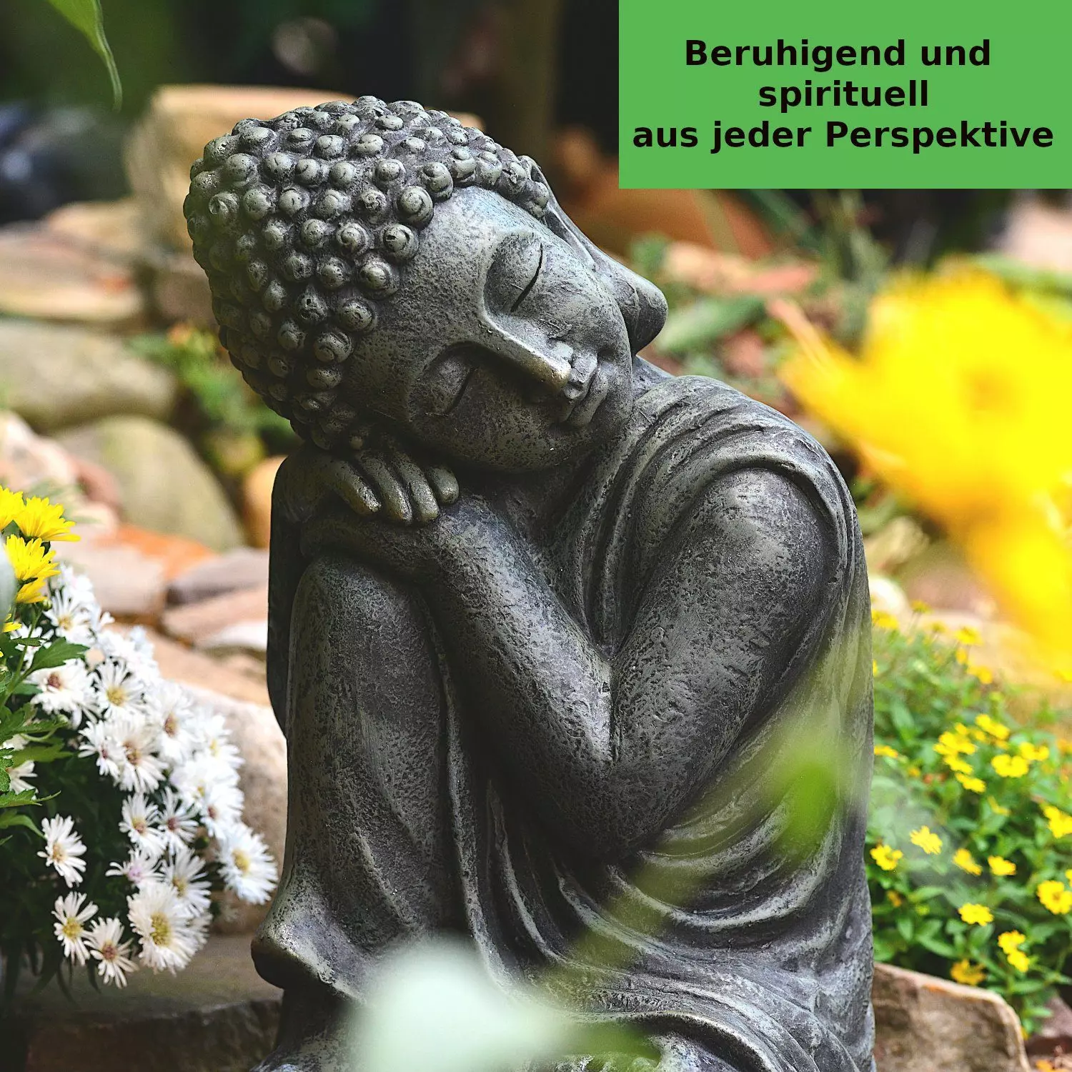 INtrenDU Gartenfigur Schlafender Garten Buddha 44cm, wetterfest für Innen und Außen