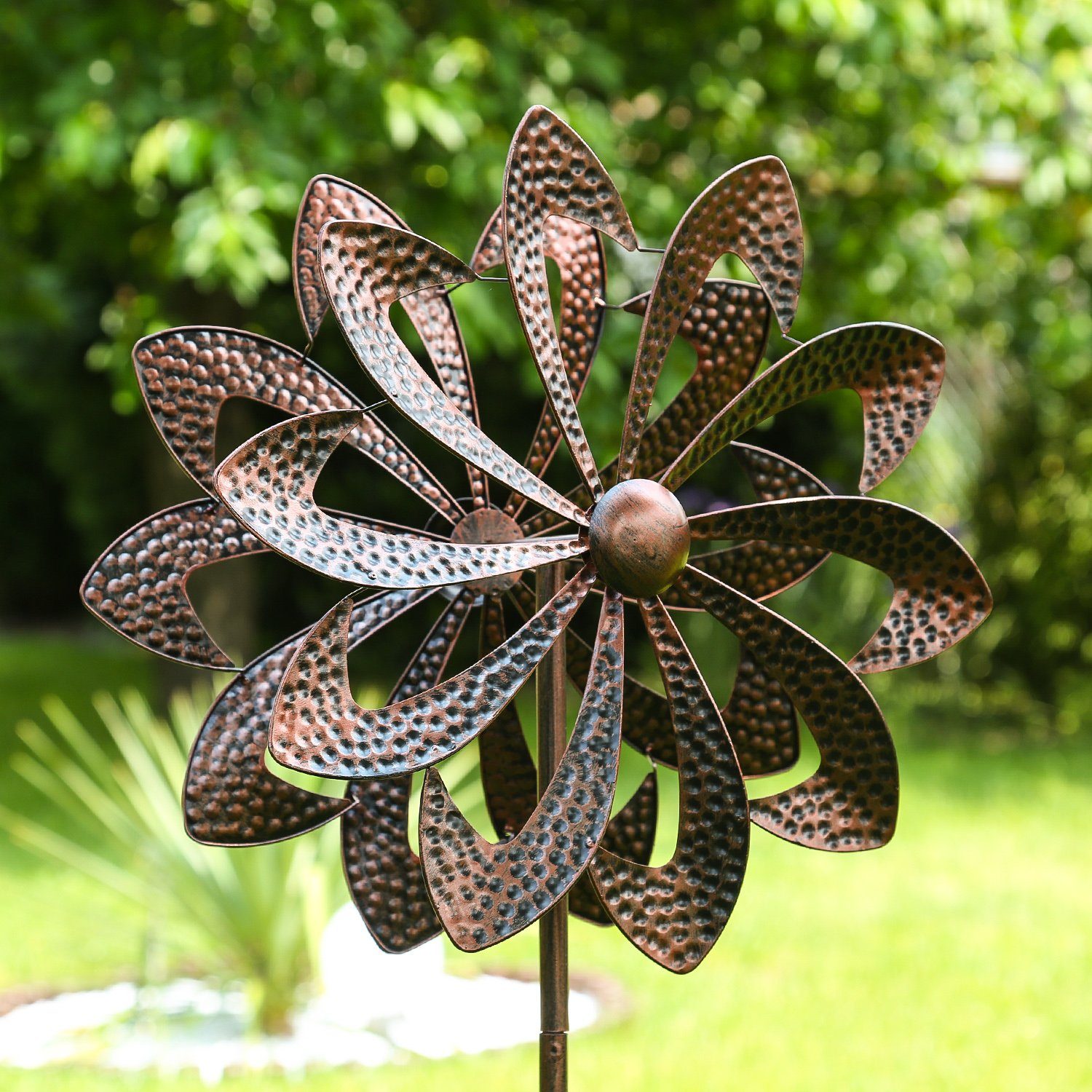 MARELIDA Deko-Windrad Doppel Windrad ANTIK Gartendeko Metall H: 140cm kupfer Windspiel (1 St)