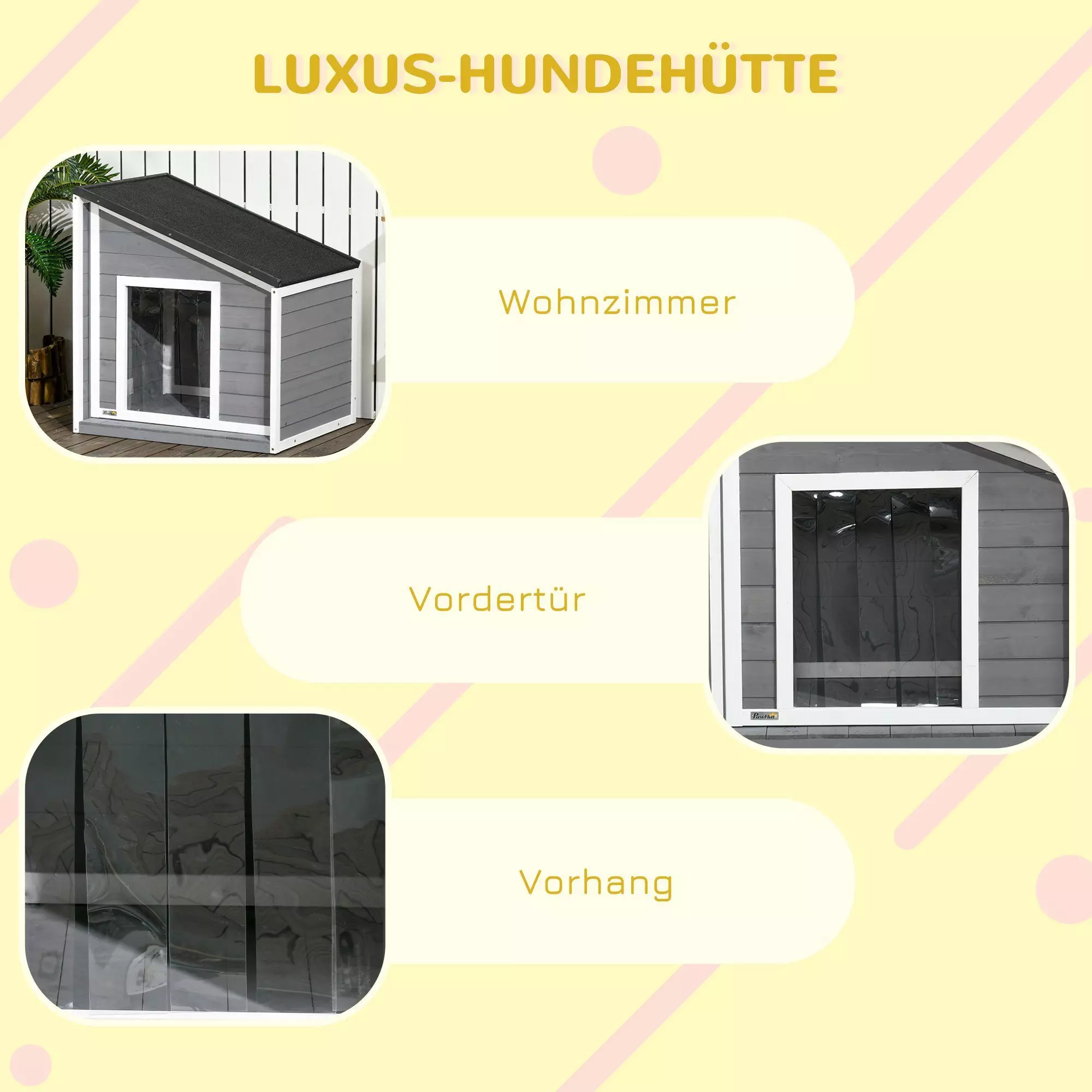 PawHut Hundehütte wetterbeständig, Asphaltdach, BxTxH: 71x58x53-77 cm