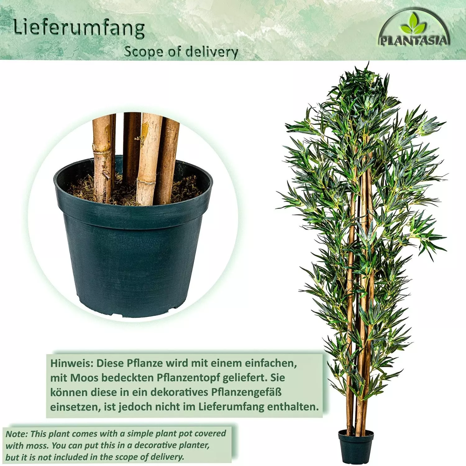 Kunstbaum Künstlicher Bambus Strauch Kunstbambus Deko Bambus, PLANTASIA, Höhe 160,00 cm, 160 cm, 1104 Blätter, Echtholzstamm, Größenwahl