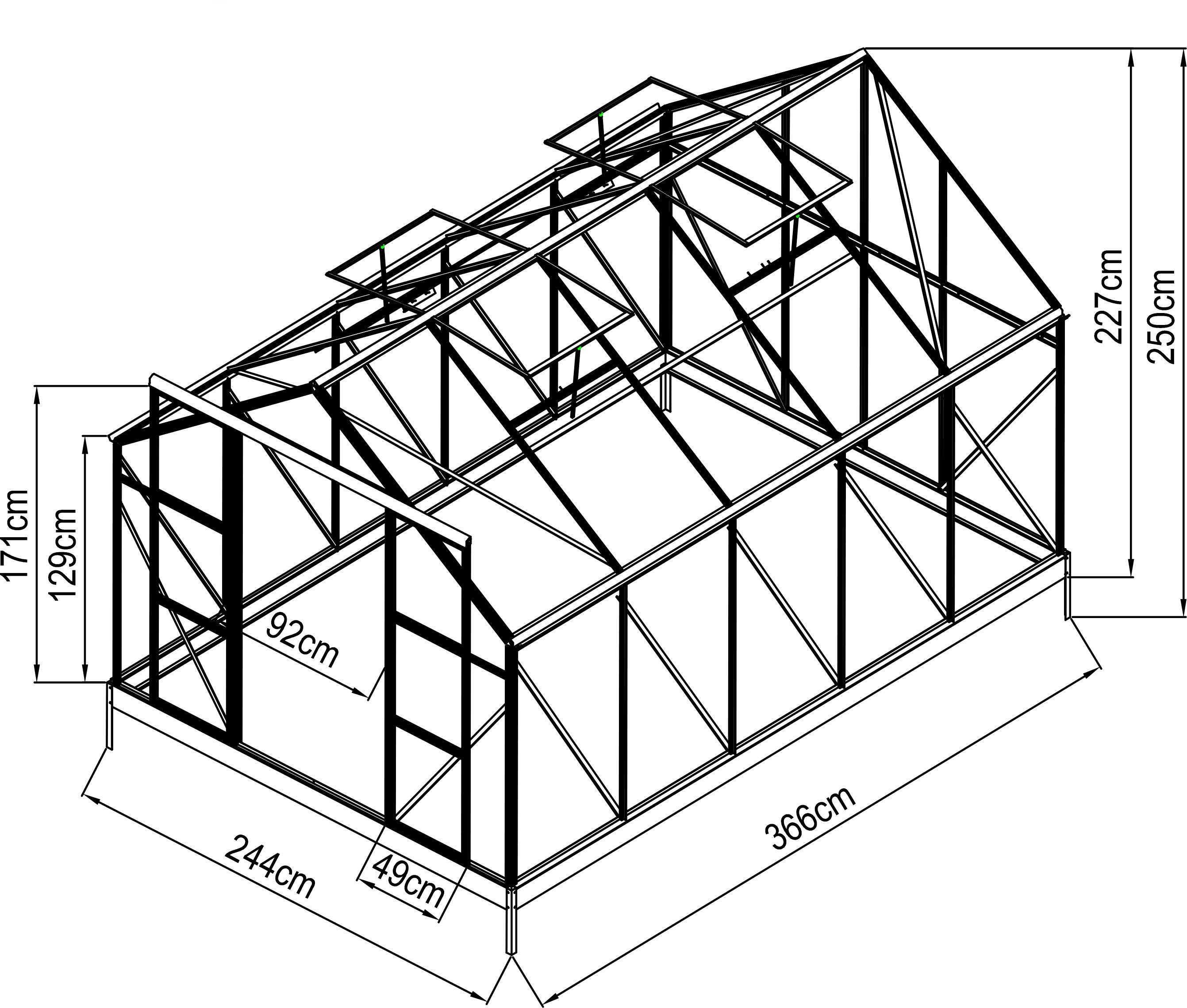 KONIFERA Gewächshaus Asti 3600, BxTxH: 244 x 366 x 215 cm, 6 mm Wandstärke, Komplett-Set