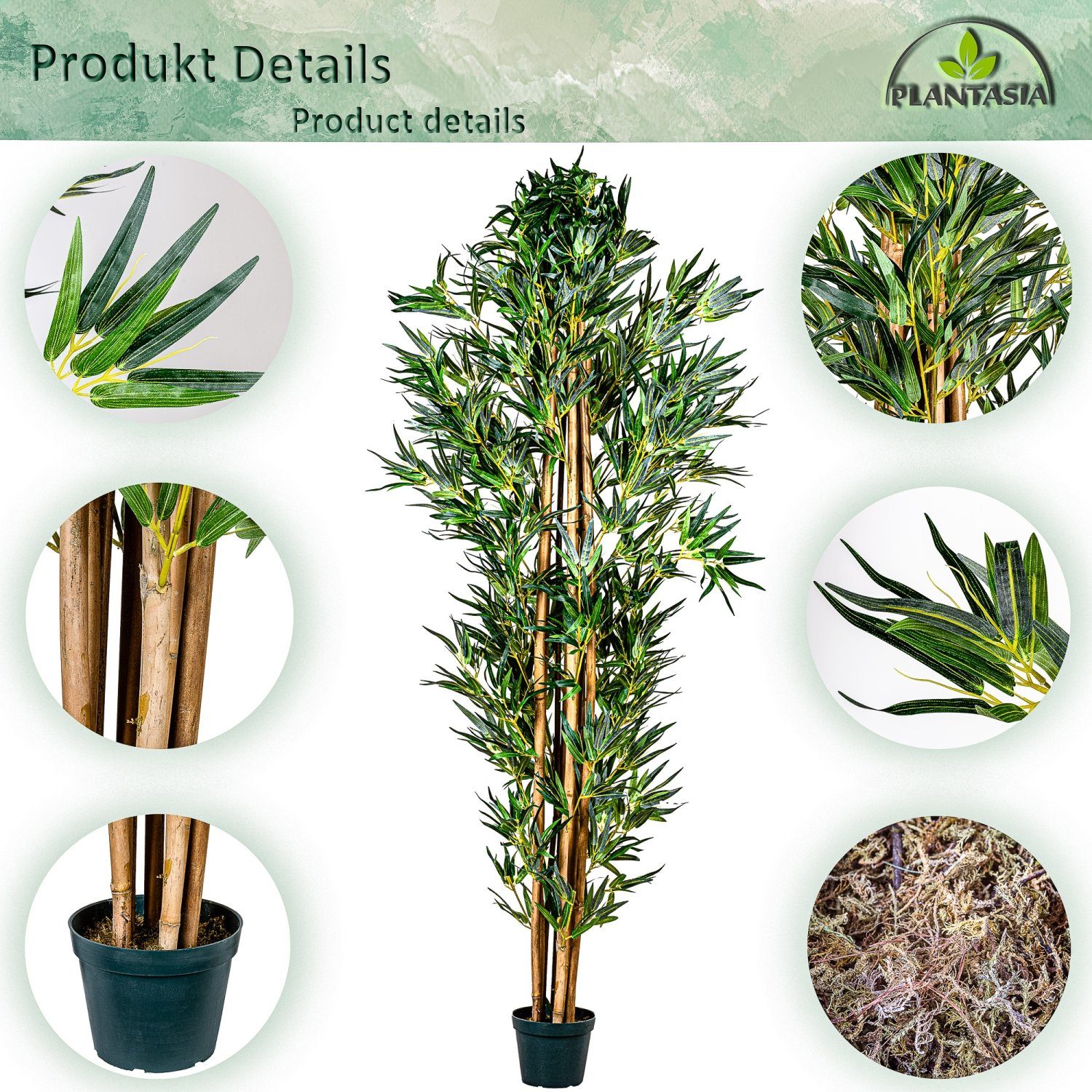 Kunstbaum Künstlicher Bambus Strauch Kunstbambus Deko Bambus, PLANTASIA, Höhe 160,00 cm, 160 cm, 1104 Blätter, Echtholzstamm, Größenwahl