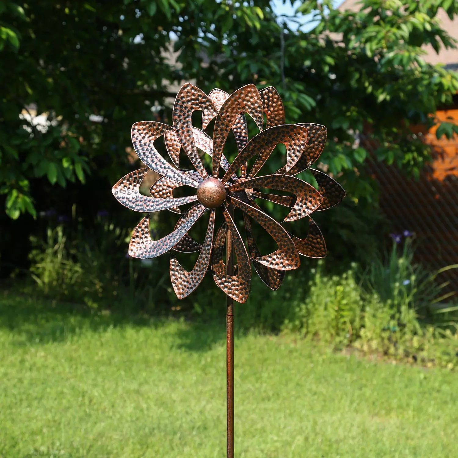 MARELIDA Deko-Windrad Doppel Windrad ANTIK Gartendeko Metall H: 140cm kupfer Windspiel (1 St)