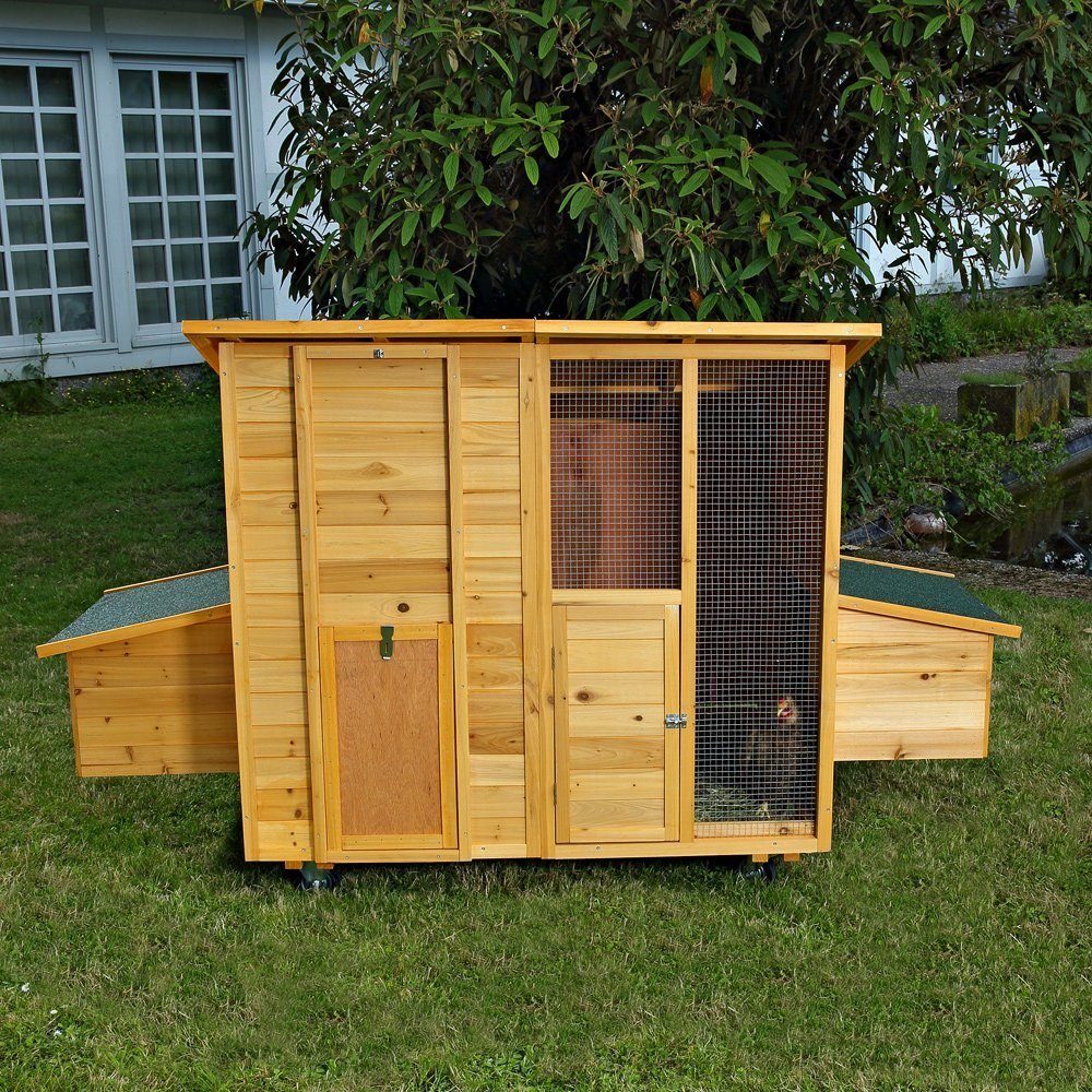 Melko Hühnerstall Hühnerhaus Kaninchenkäfig Hasenstall Braun 214 CM Überdachung Öffnungen Hühner Hühnerstall Kaninchenstall, Wetterfest