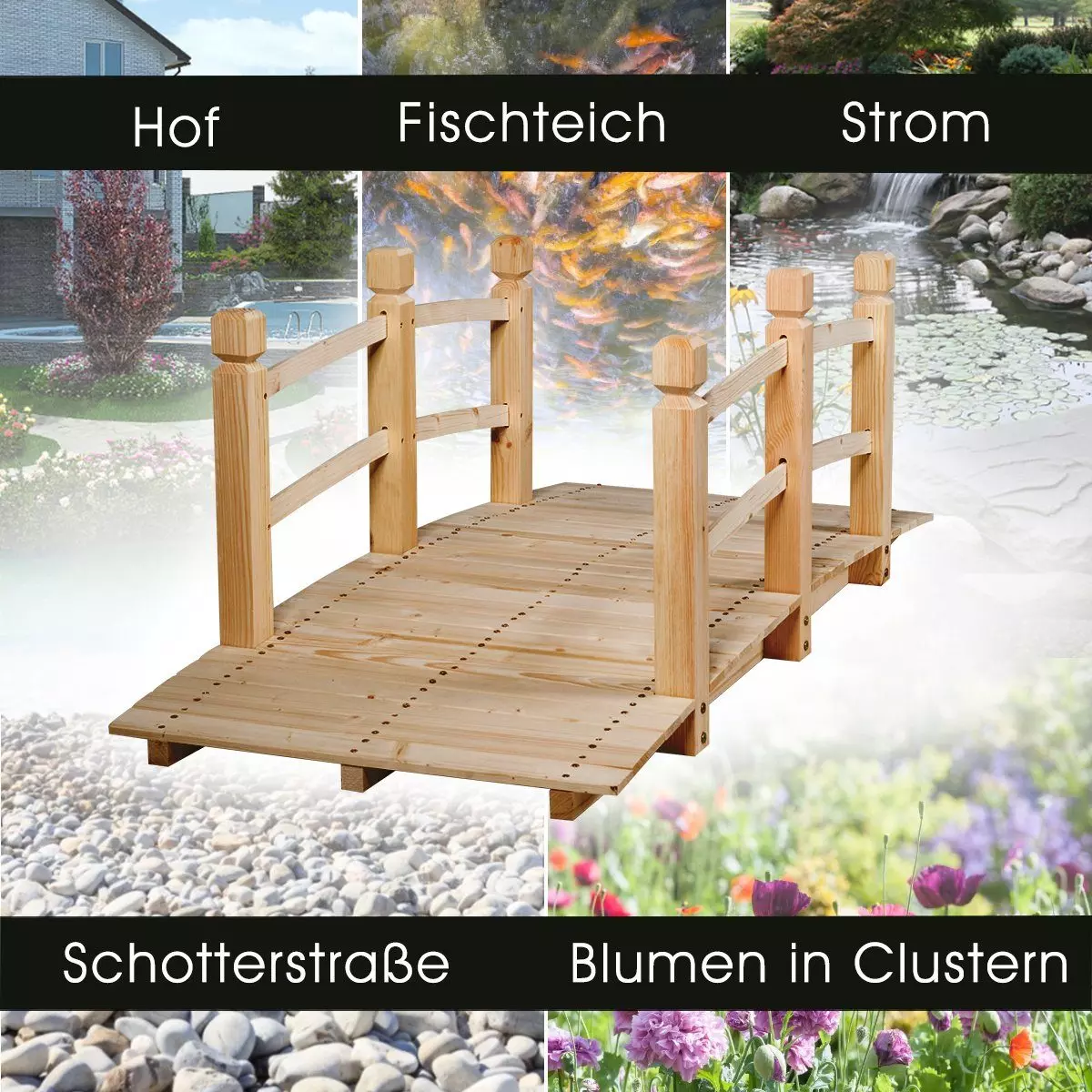 COSTWAY Zierbrücke, Holzbrücke, Gartenbrücke, Dekobrücke, 150 x 67 x 55 cm
