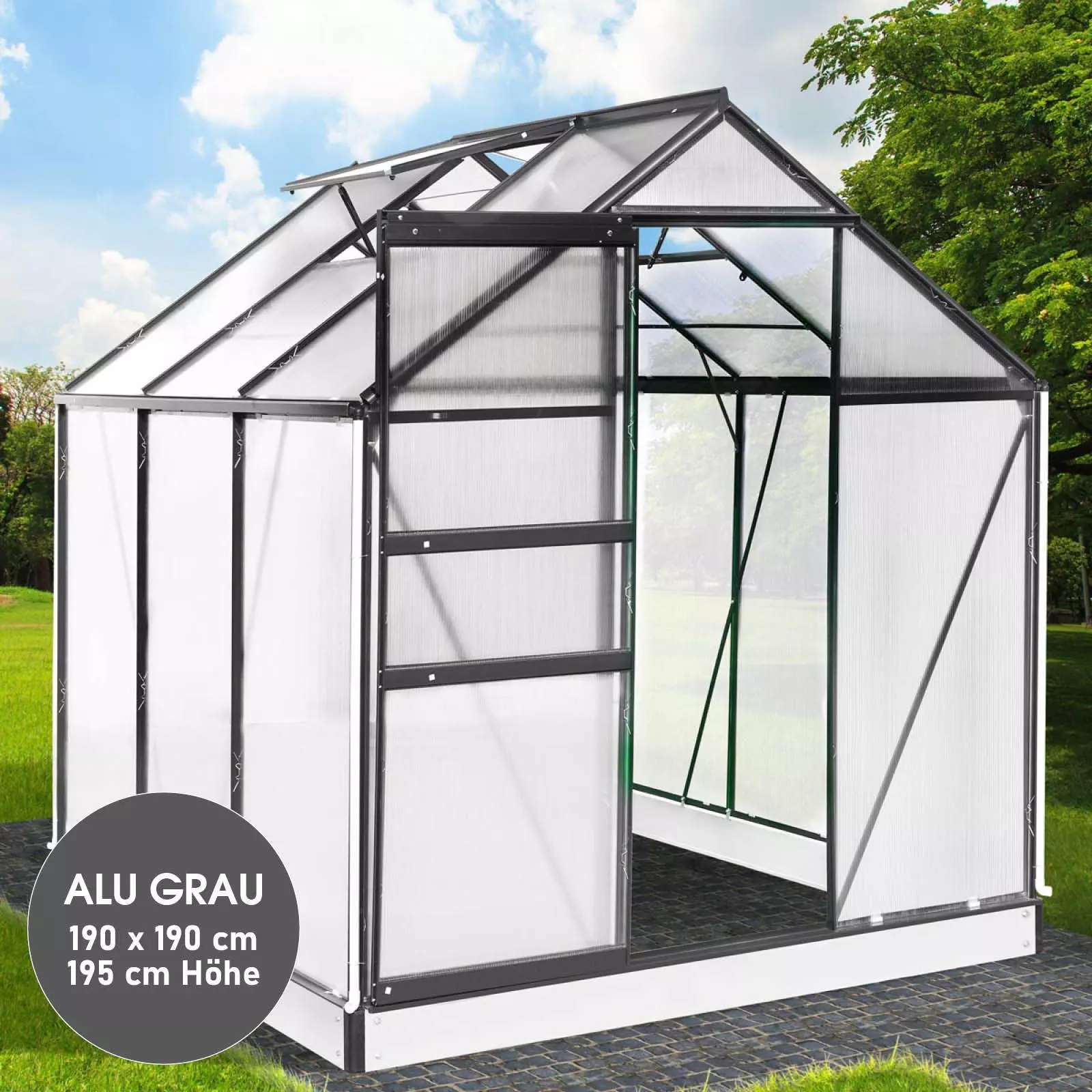 BRAST Gewächshaus ALU mit Fundament rostfrei 190x190x195cm TÜV geprüft, wetterfestes hochwertiges Aluminium