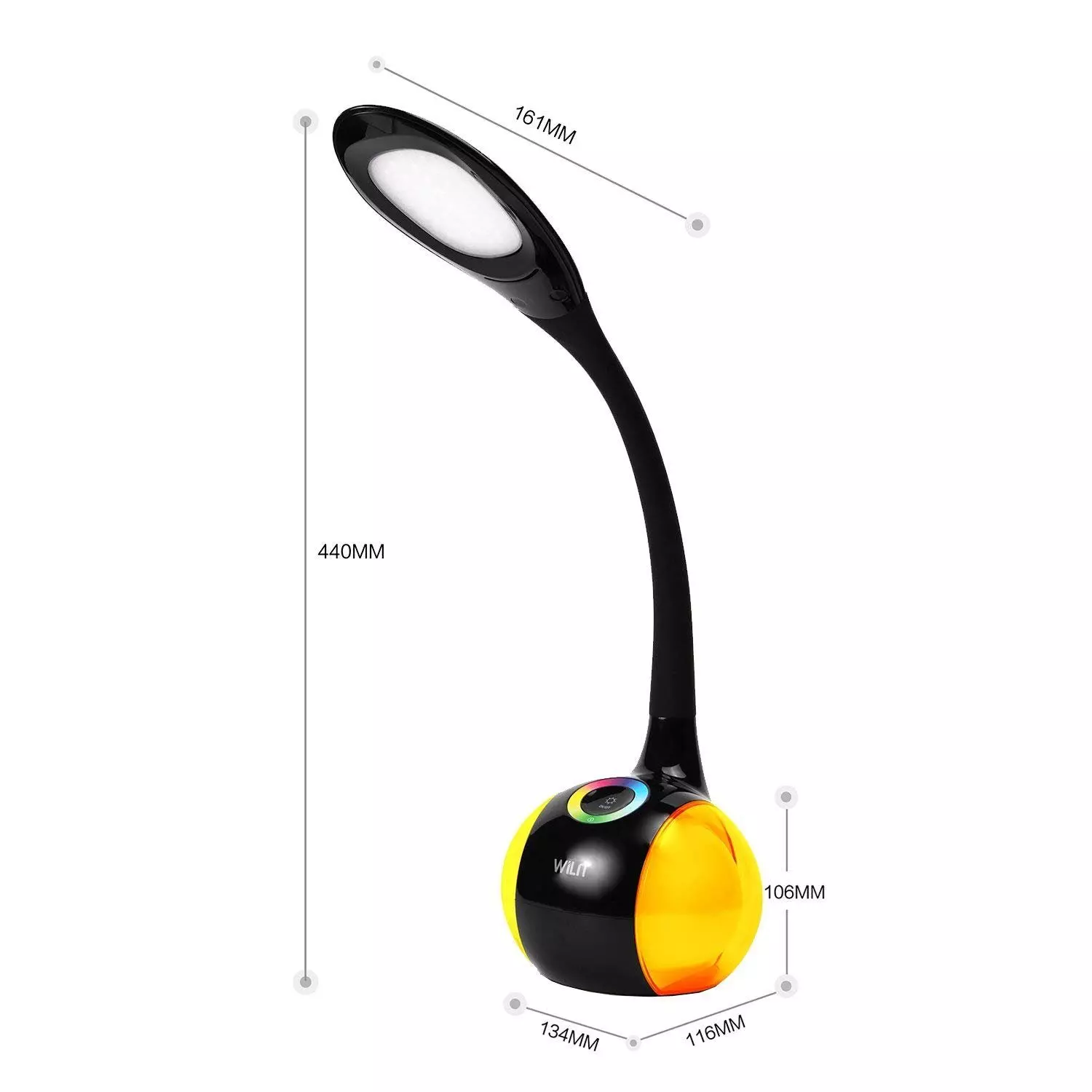 WILIT LED Tischleuchte 5W LED Schreibtischlampe Kinder Nachttischlampe Touch Dimmbar, LED fest integriert, Neutralweiß, Stufenlos Einstellbares Farblicht und 3 Helligkeitsstufen