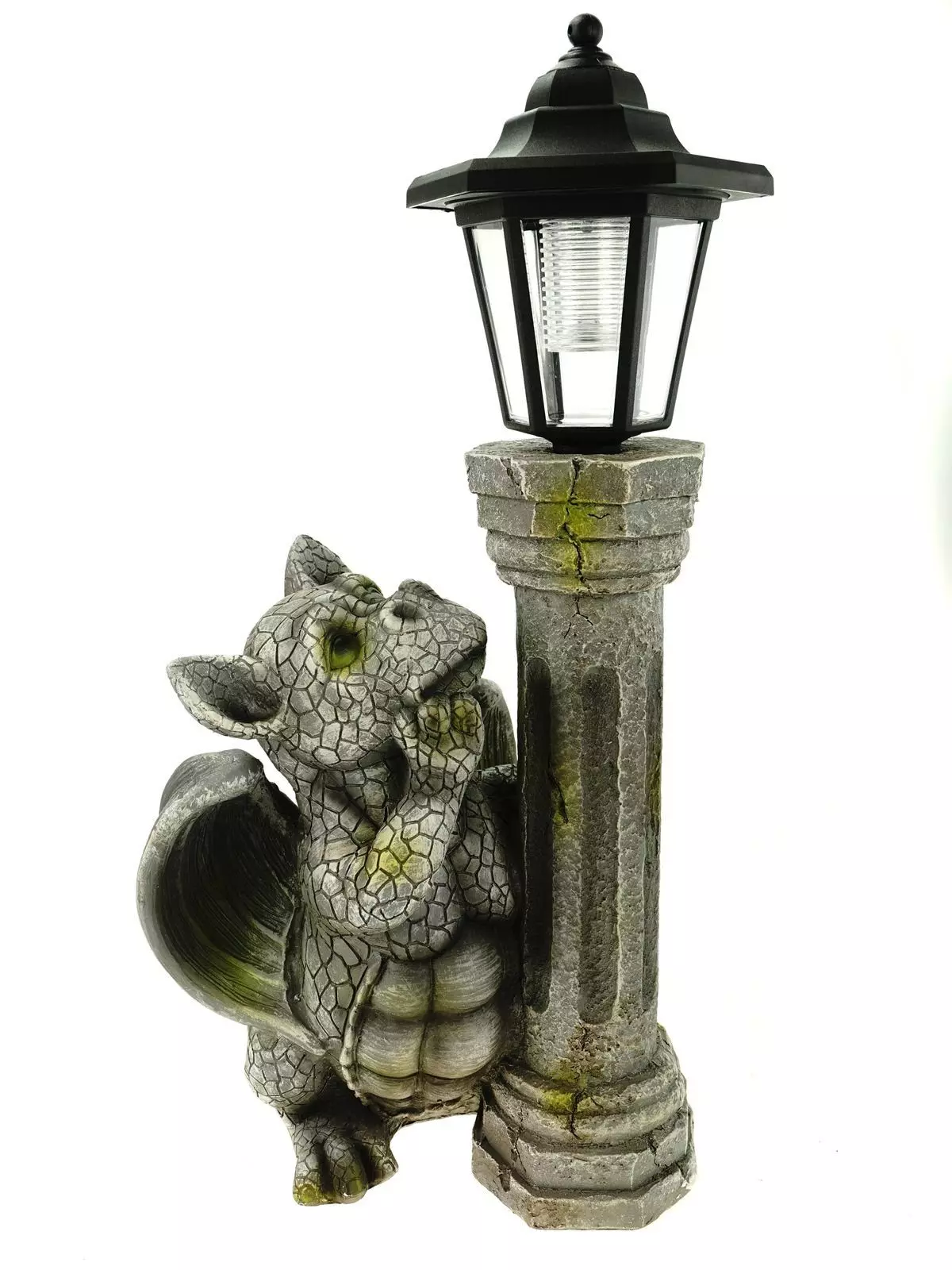 Kremers Schatzkiste Gartenfigur Drache mit Solar Laterne für den Garten Drachenkind